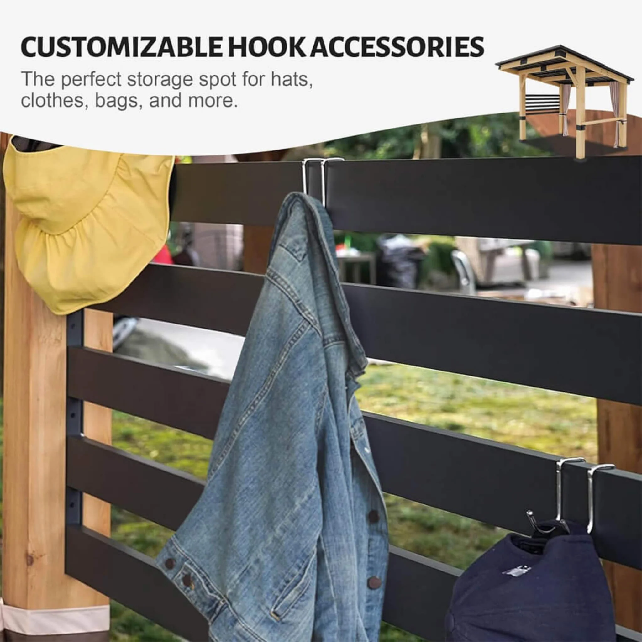 [10X12FT] Alora Heavy-Duty Premium Outdoor All-Season Wooden Cedar Hardtop Gazebo With Metal Roof & Back Curtains (SAK57184) - Image 5