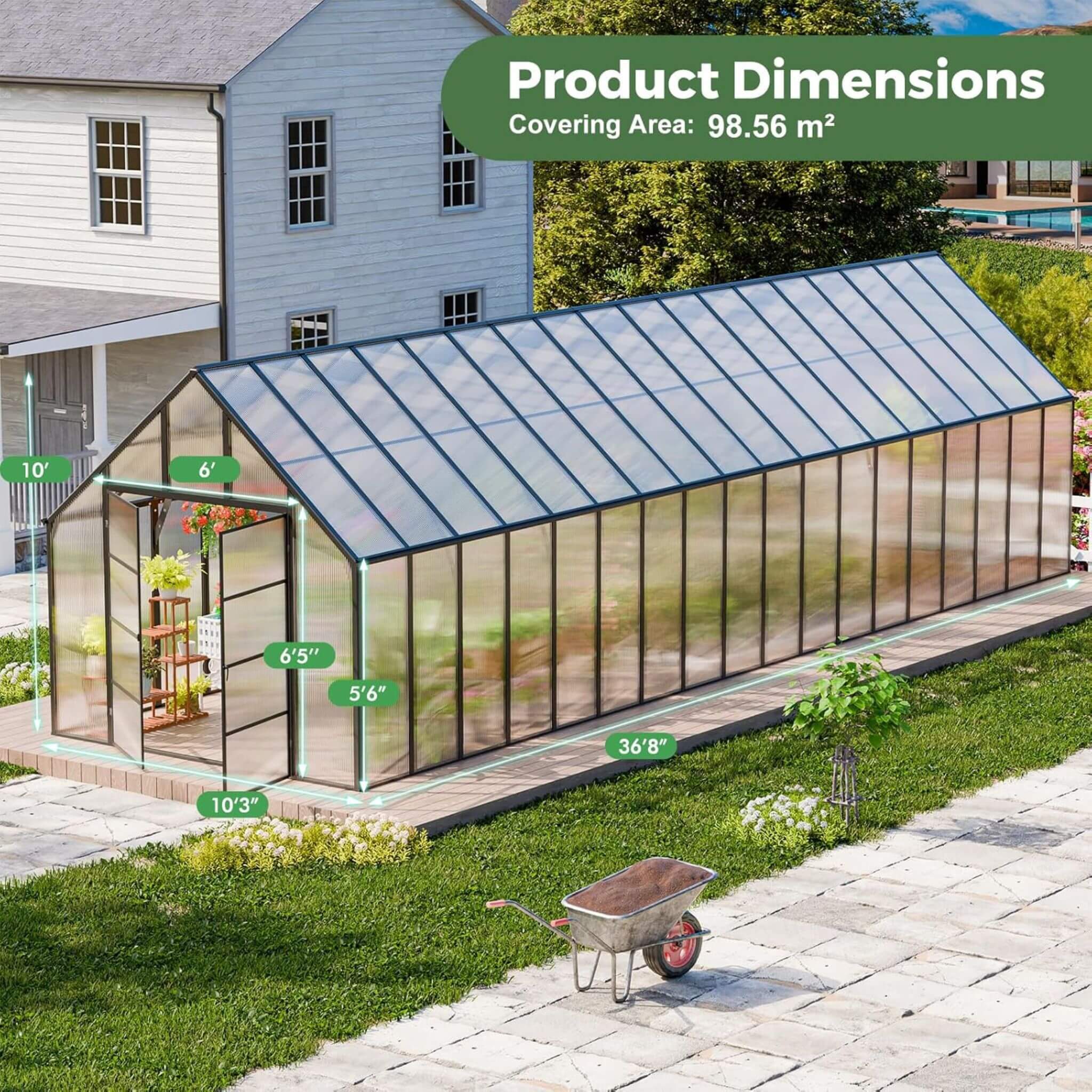 [10X36FT] Extra-Large Heavy-Duty Outdoor Walk-In Greenhouse With Adjustable Roof Vents, 4MM (SAK26174) - Image 9