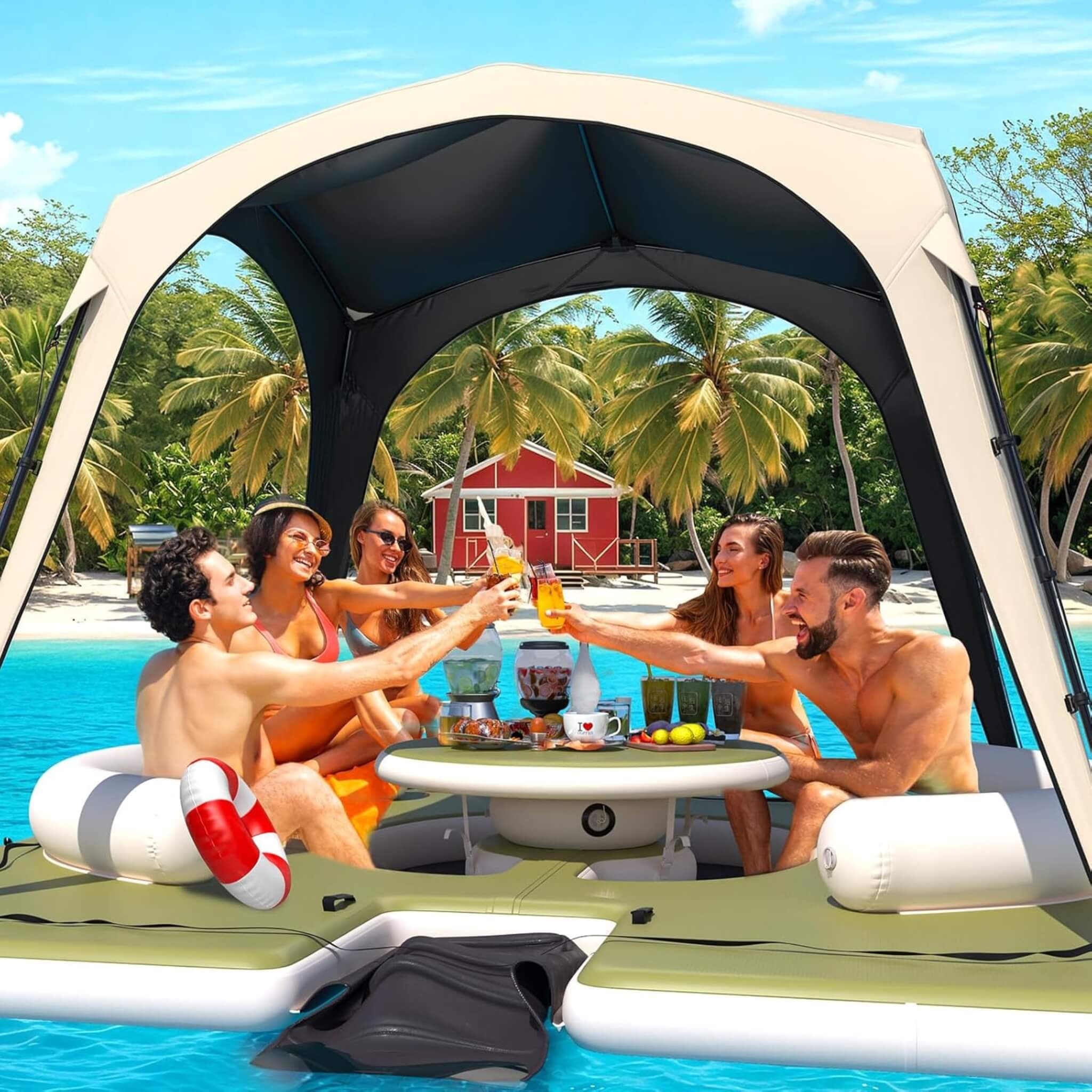[11X11FT] Premium Floating Dock Lounge With With Ladder, Double Seats, Table, And Canopy (SAK49273) - Image 7