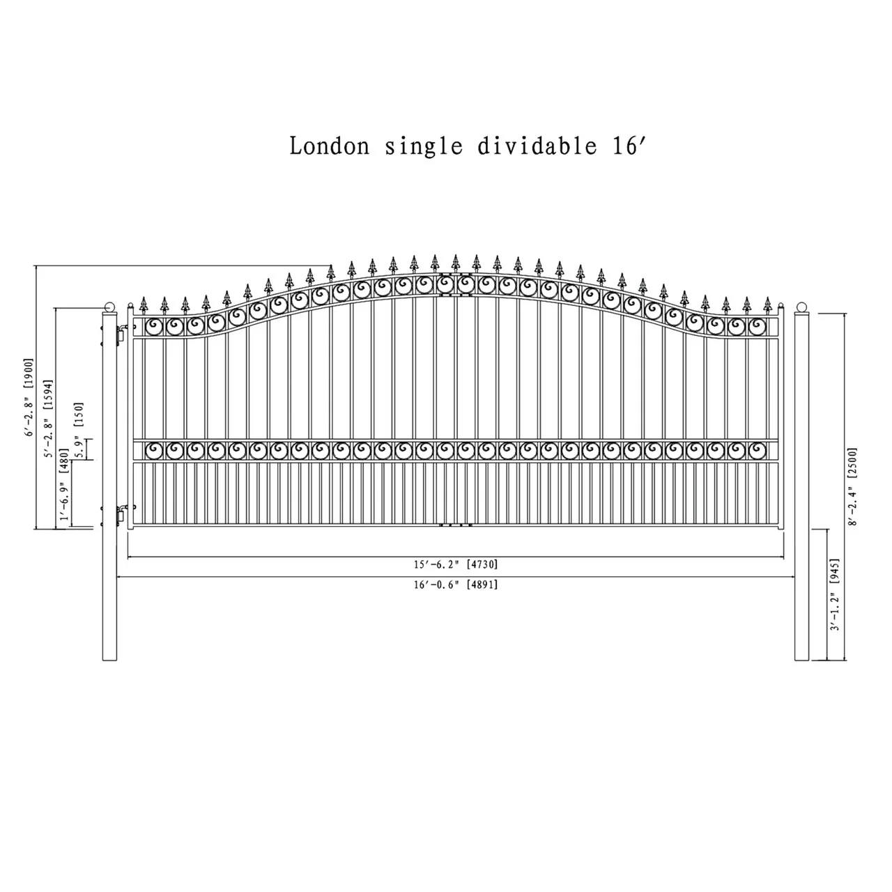 [12-18FT] Heavy-Duty London-Style Galvanized Steel Single-Swing Driveway Gate (SAK21587) - Image 13