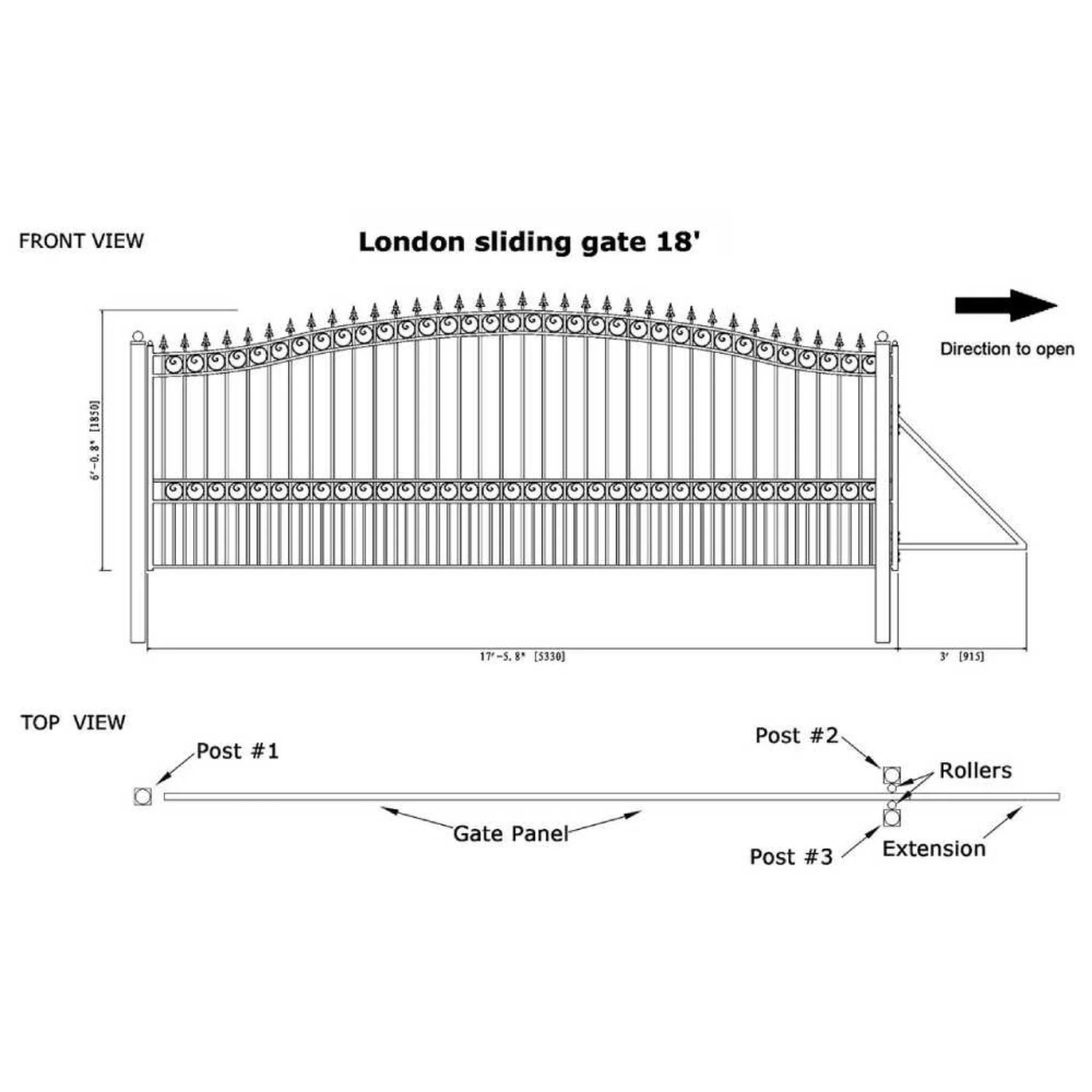 [12-18FT] Heavy-Duty London-Style Premium Steel Sliding Driveway Gate (SAK39284) - Image 16
