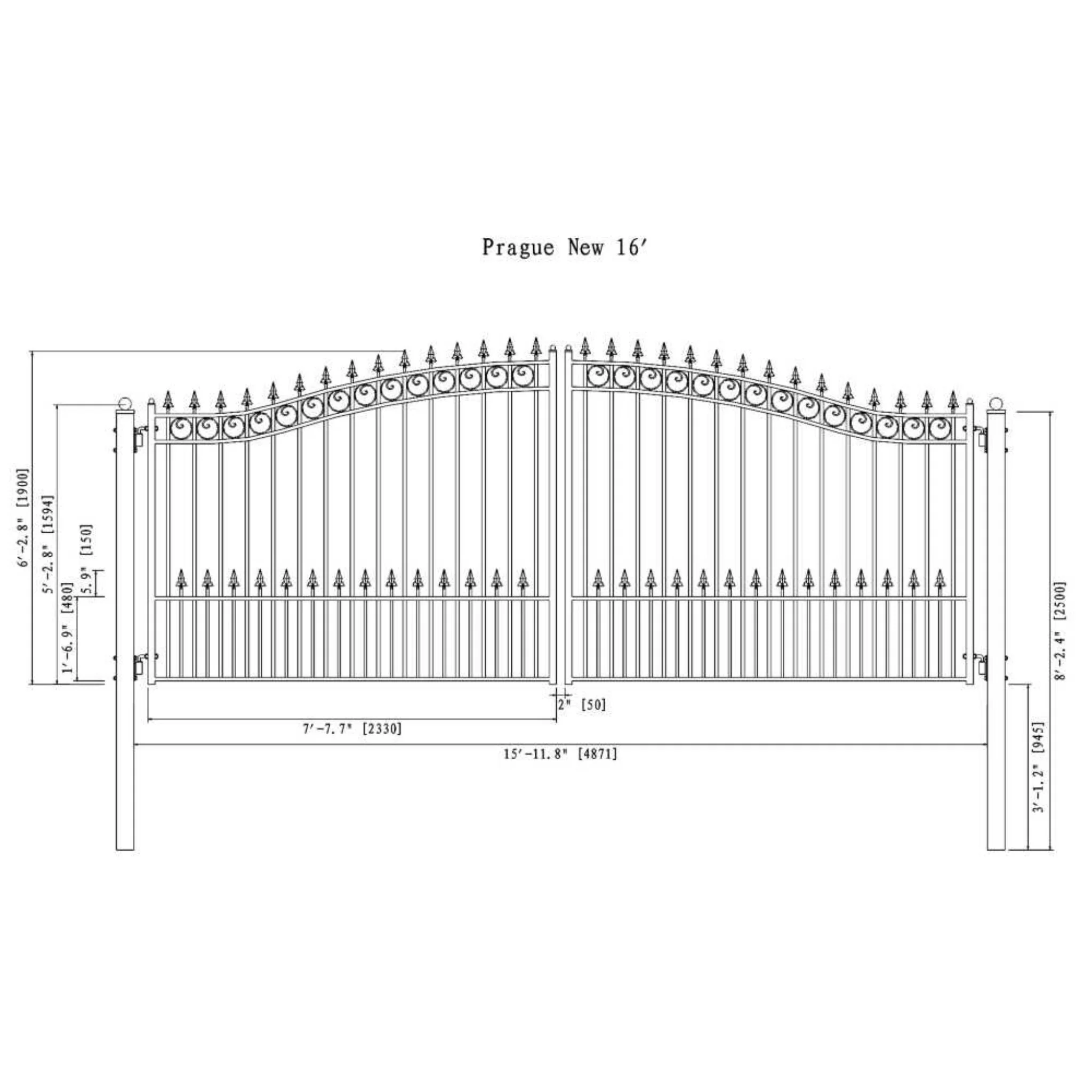 [12-18FT] Heavy-Duty Prague-Style Powder-Coated Galvanized Steel Dual Swing Driveway Gate (SAK48530) - Image 15
