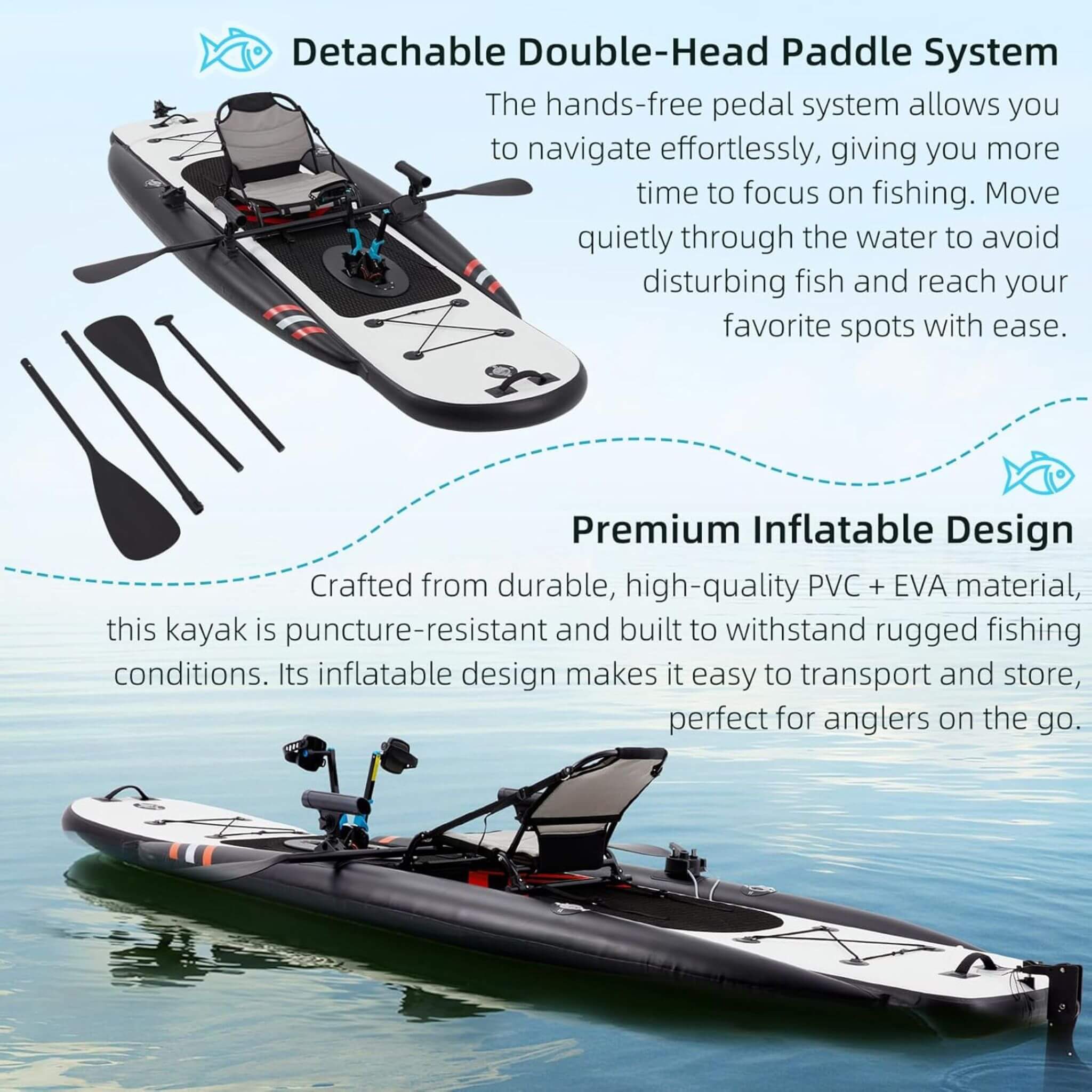Premium 12FT Lightweight Inflatable Fishing Kayak With Pedal System (SAK15079) - Image 10