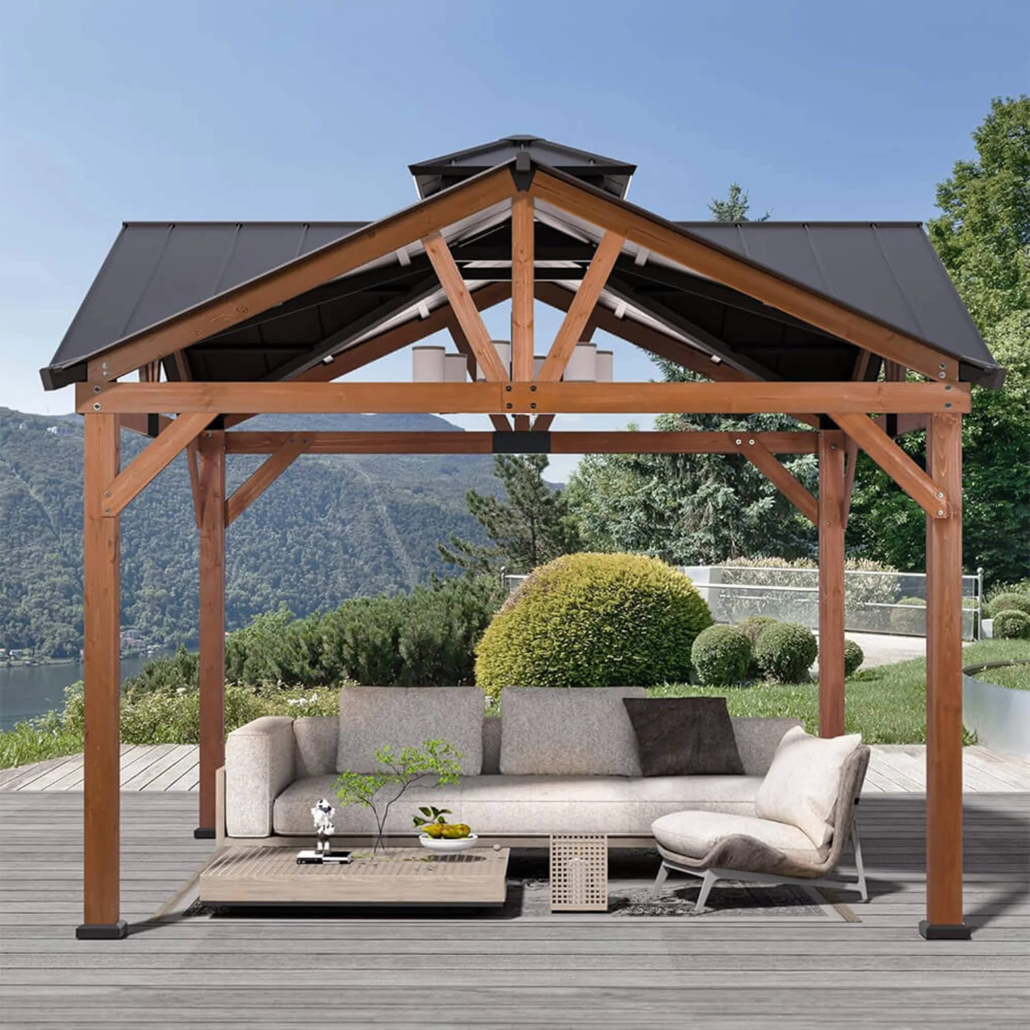 [12X12FT] Alora Premium Outdoor Cedar Wood Hardtop Gazebo With Galvanized Steel Roof (SAK31864) - Image 4