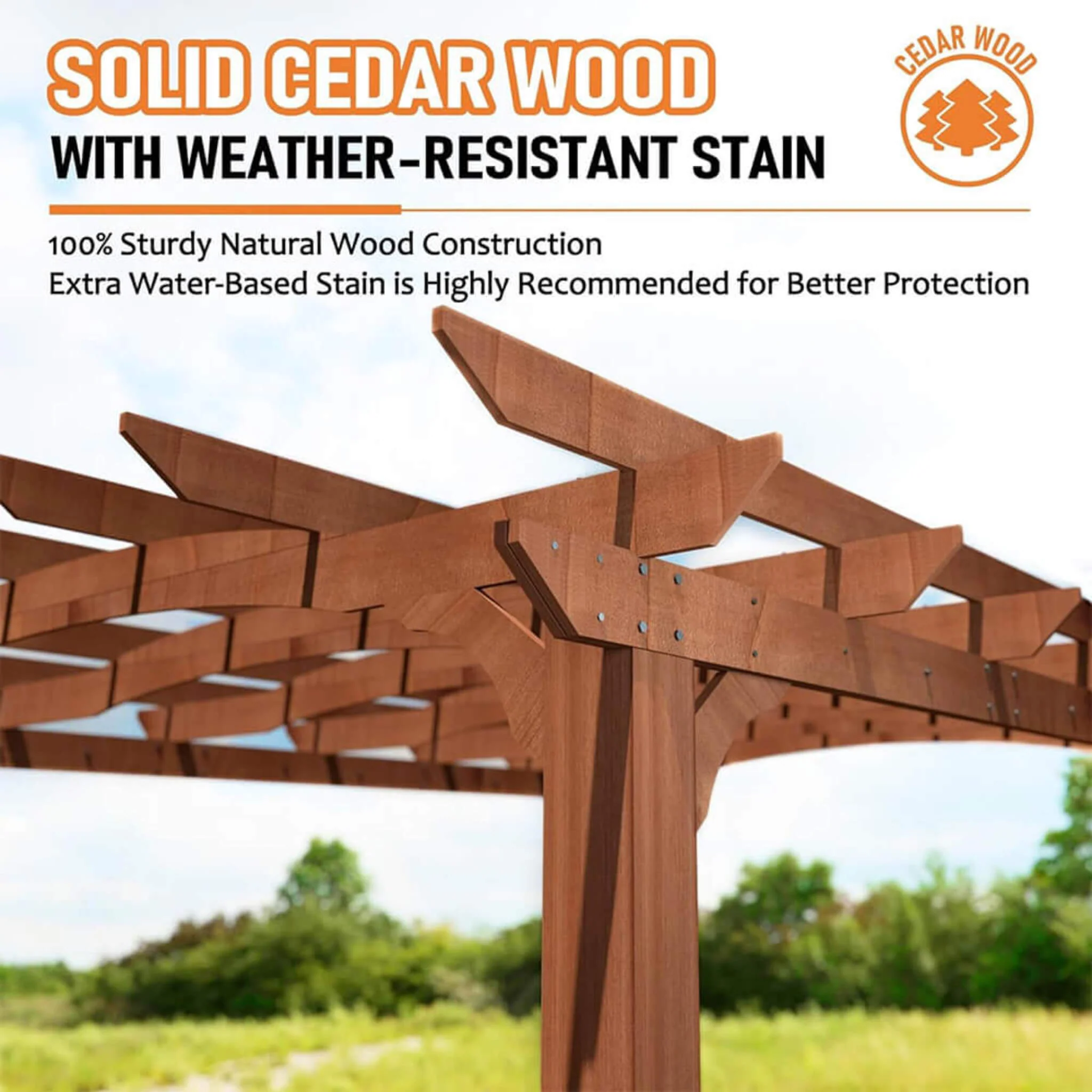 [12X14FT] Alora Luxury Outdoor All-Season Backyard Cedar Wood Gazebo Pergola With Arched Roof And Stakes For Patios (SAK68194) - Image 3