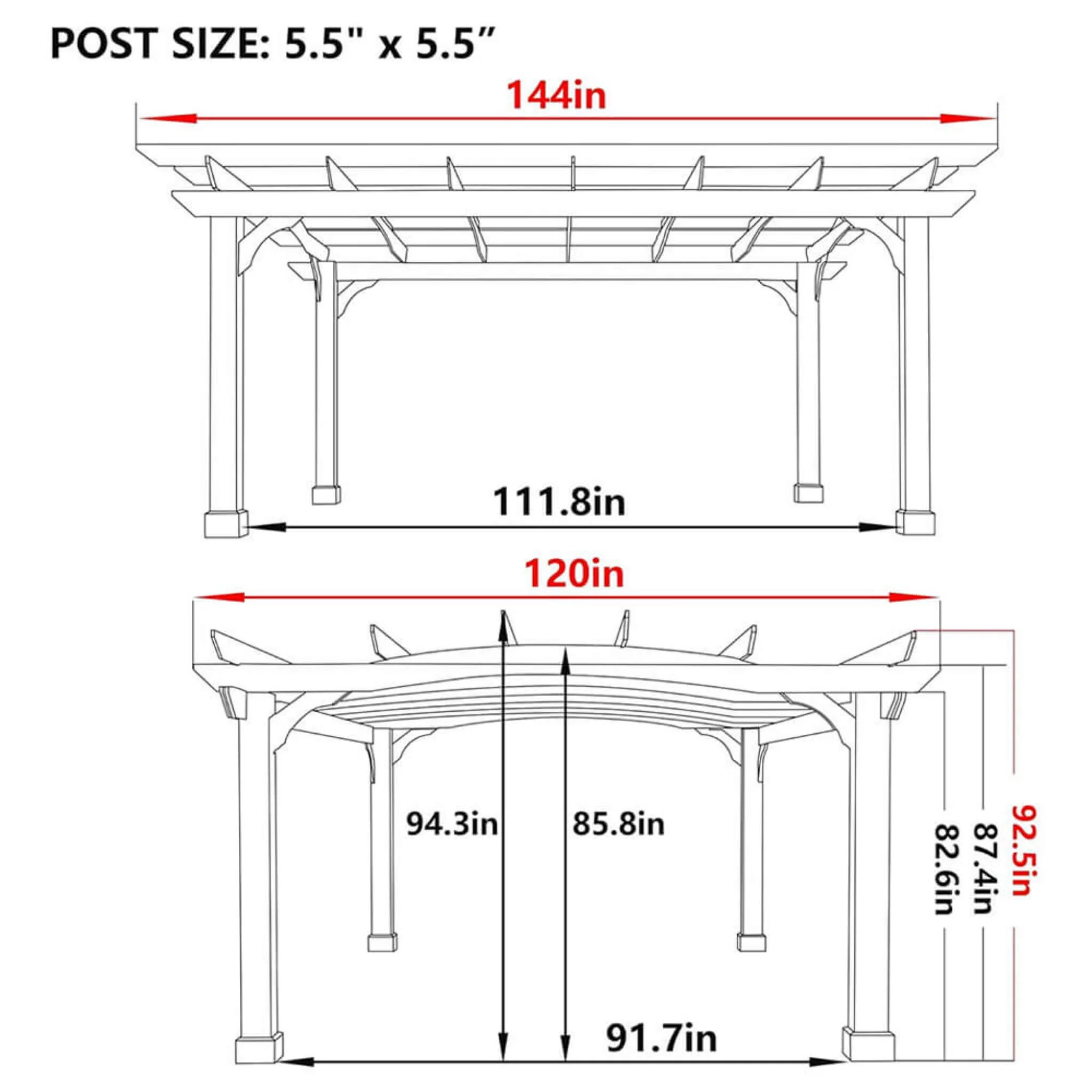 [12X14FT] Alora Luxury Outdoor All-Season Backyard Cedar Wood Gazebo Pergola With Arched Roof And Stakes For Patios (SAK68194) - Image 9