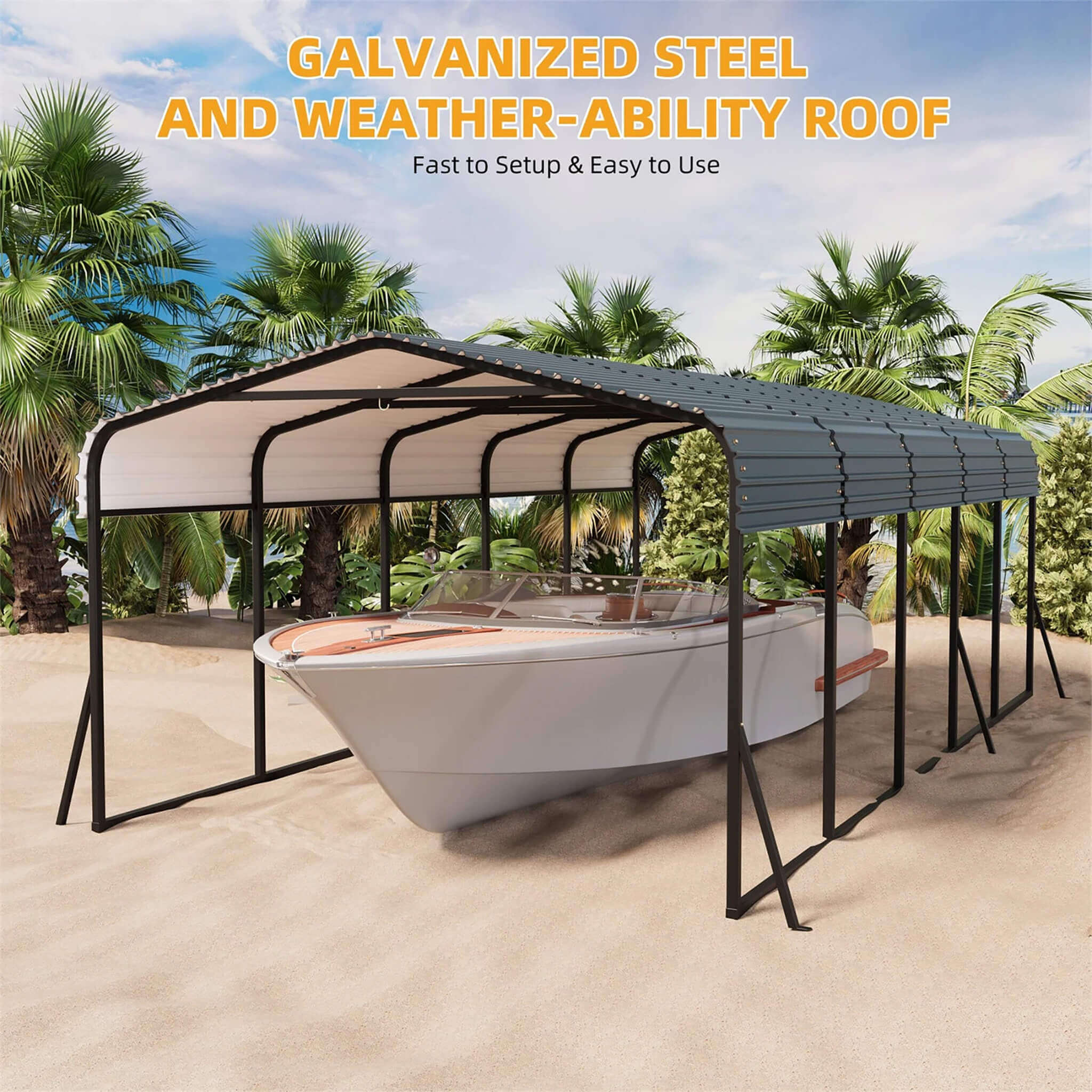 [12X24FT] Alora Large Heavy-Duty Outdoor Metal Carport Kit With Galvanized Steel Roof (SAK53849) - Image 3