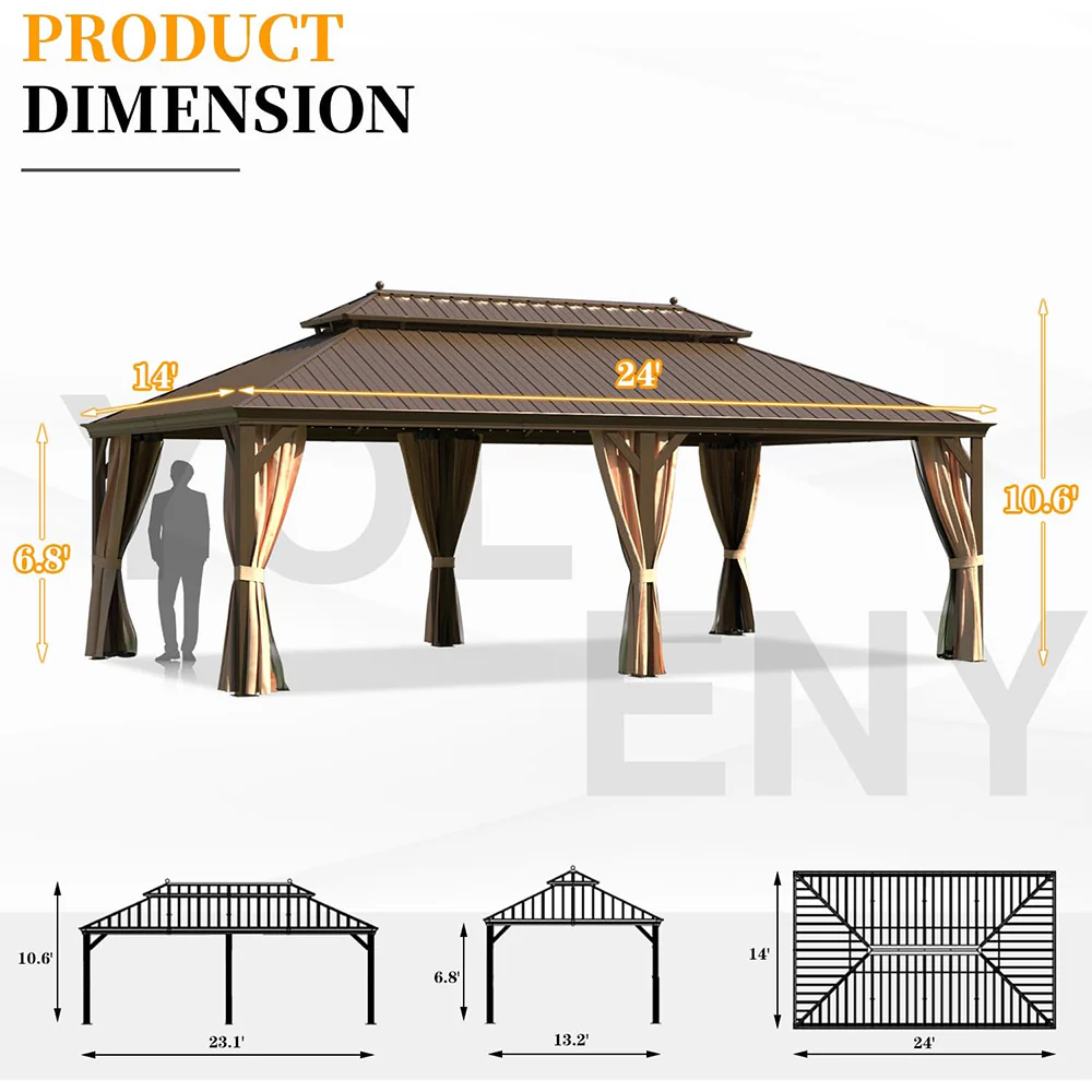 [14X24FT] Alora Heavy-Duty Aluminum Galvanized Steel Double Roof Hardtop Gazebo With Netting And Curtains (SAK41853) - Image 13