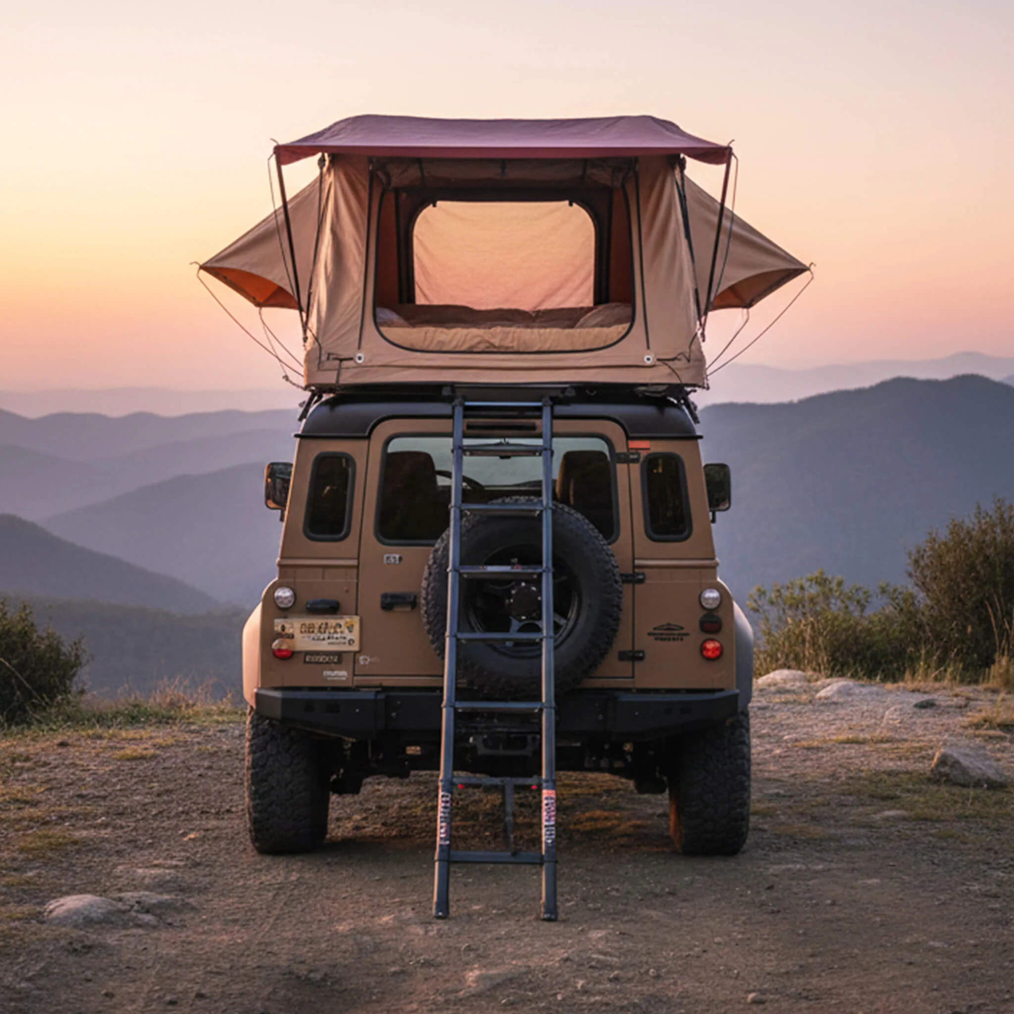 Trailora Summit Soft-Shell Aluminum Rooftop Tent With Ladder, LED Light Strip, And Memory Foam Mattress [2-3 Person] (SAK26814)