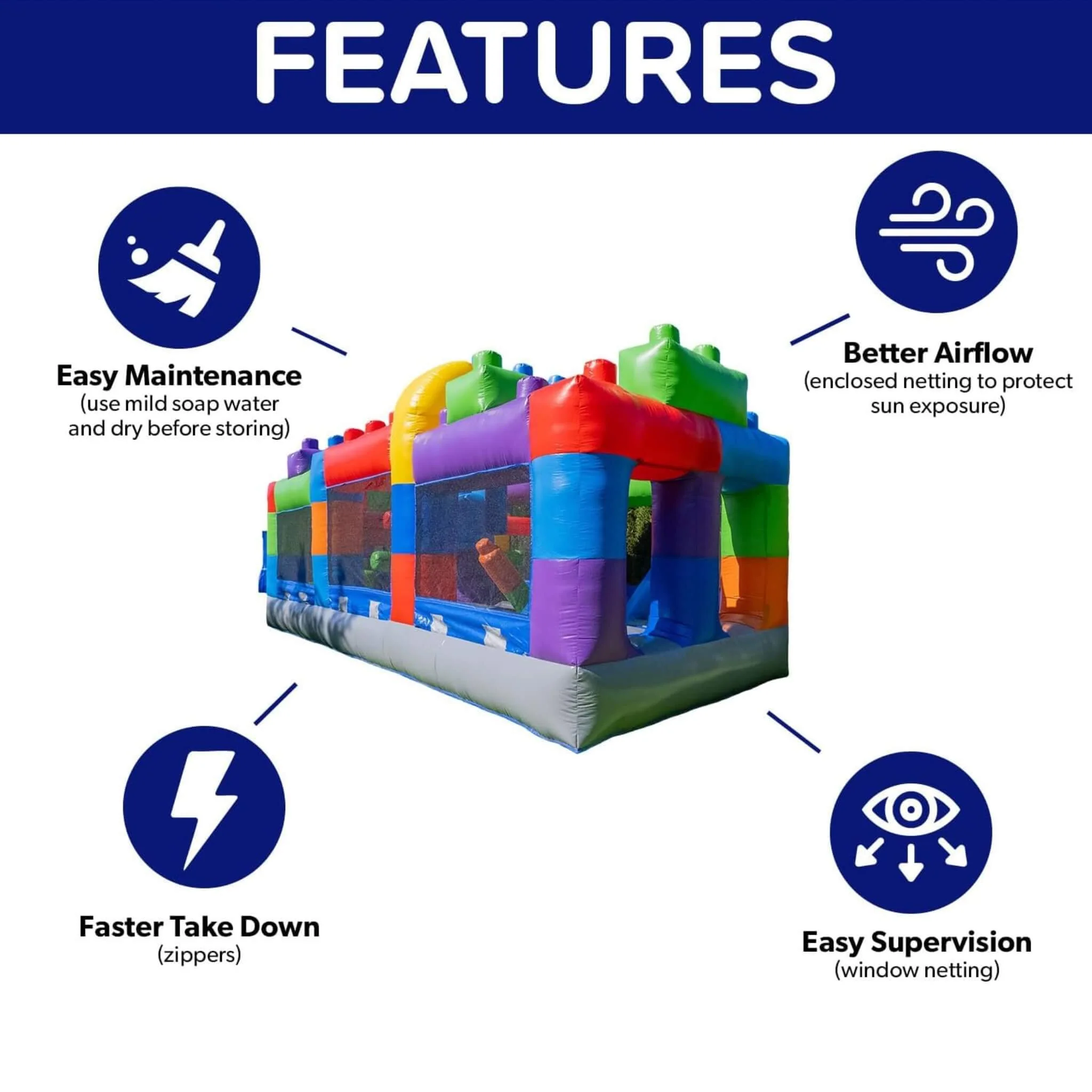 20FT Giant Multicolor Block Inflatable Obstacle Course With Large Mesh Windows (SAK75192) - Image 4