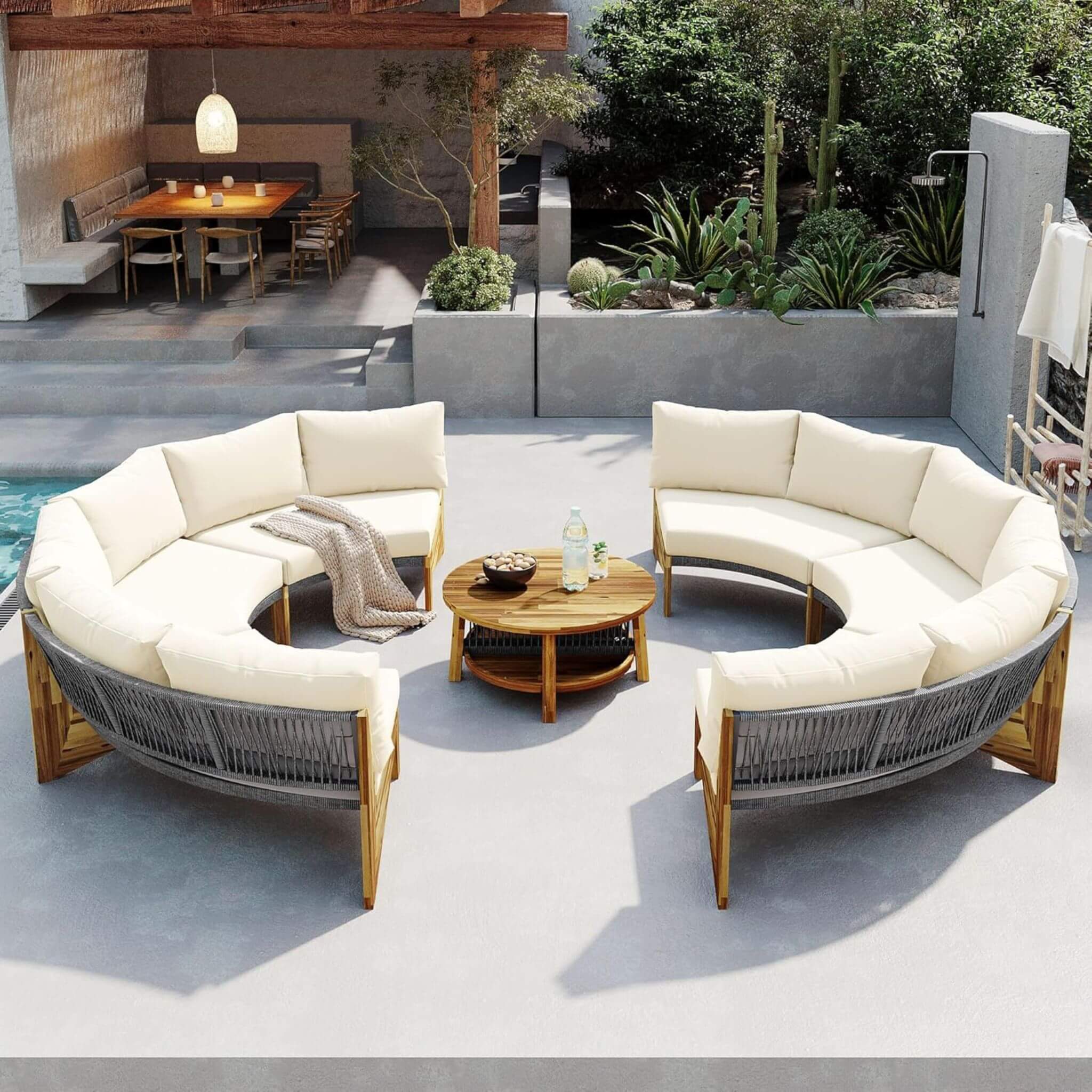 Alora 6-Person Half Moon Beige Patio Sectional Set With Cushions And Table (SAK61928) - Image 9
