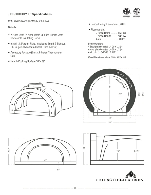 Chicago Brick Oven CBO-1000 Built-In Wood Fired Commercial Outdoor Pizza Oven DIY Kit With 53" x 39" Cooking Surface [CBO-O-KIT-1000] (SAK62895) - Image 16