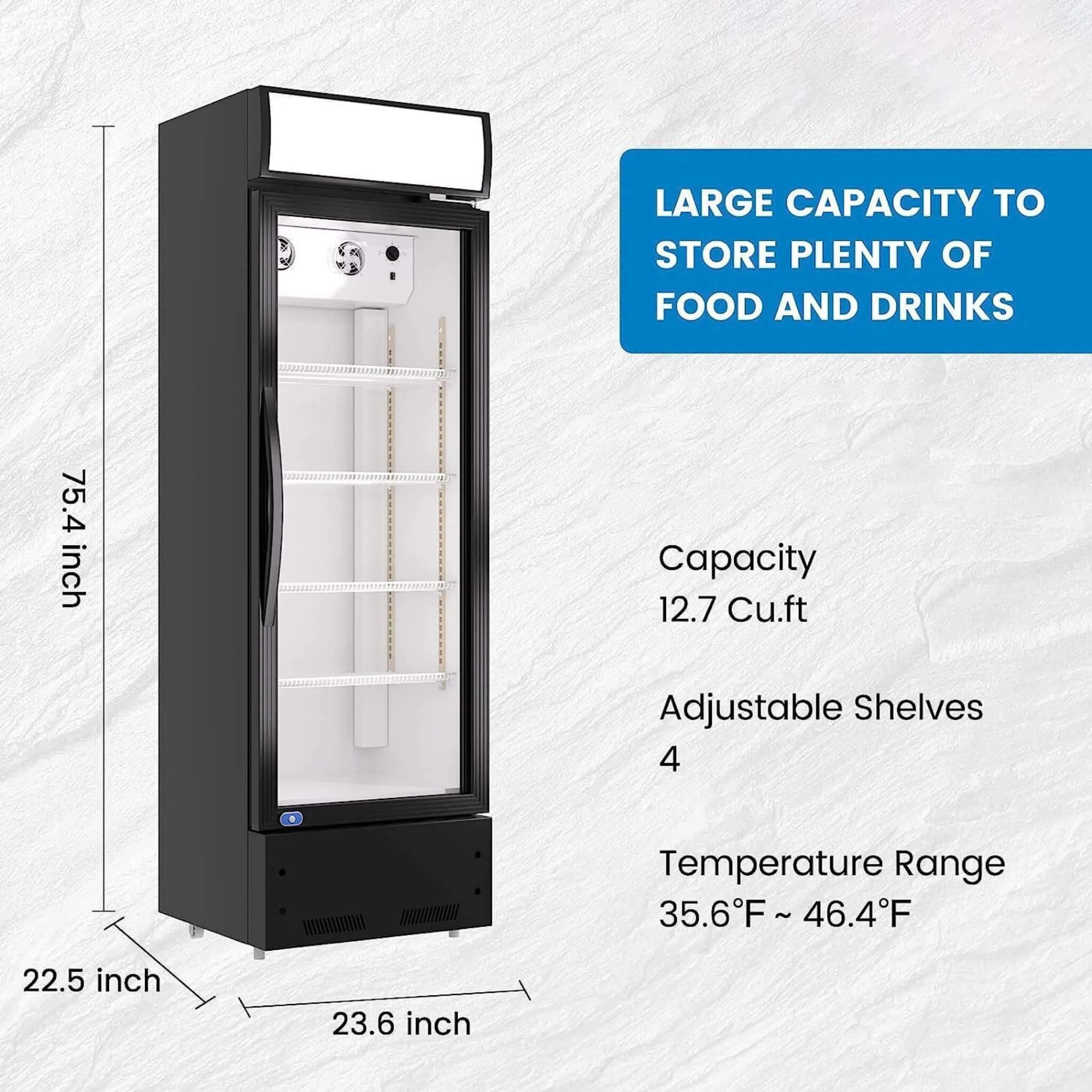 Heavy Duty Industrial Glass Door Beverage Merchandiser Refrigerator Cooler, 11 Cu.Ft (SAK04571) - Image 9