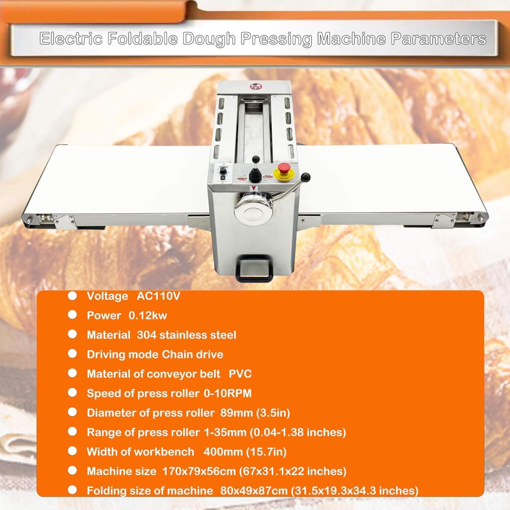 Commercial Electric 110V Foldable Stainless Steel Dough Sheeter (SAK59273) - Image 9