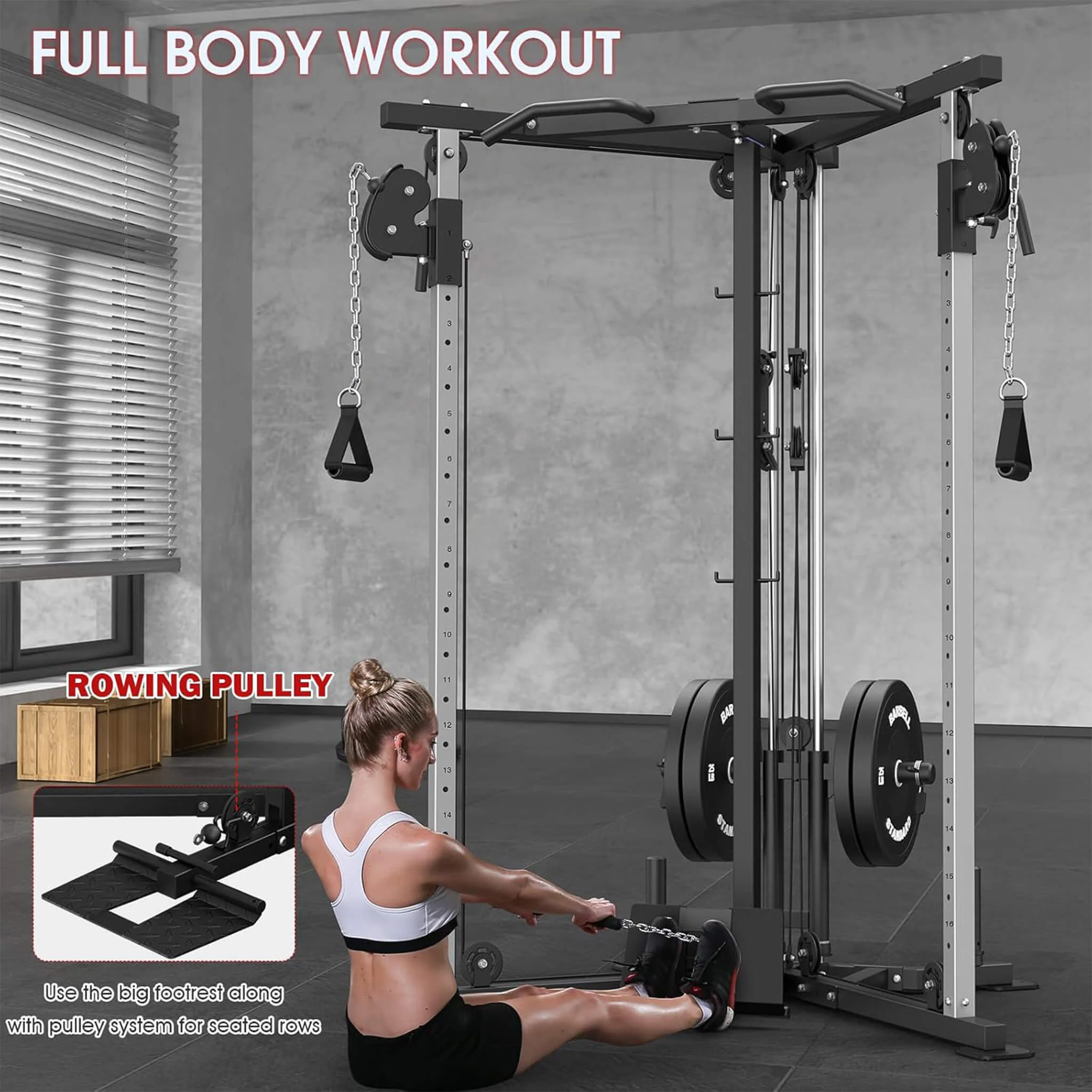 Rovix Dual Pulley Cable Crossover Machine With Pull Up And LAT Bar (SAK98124) - Image 3