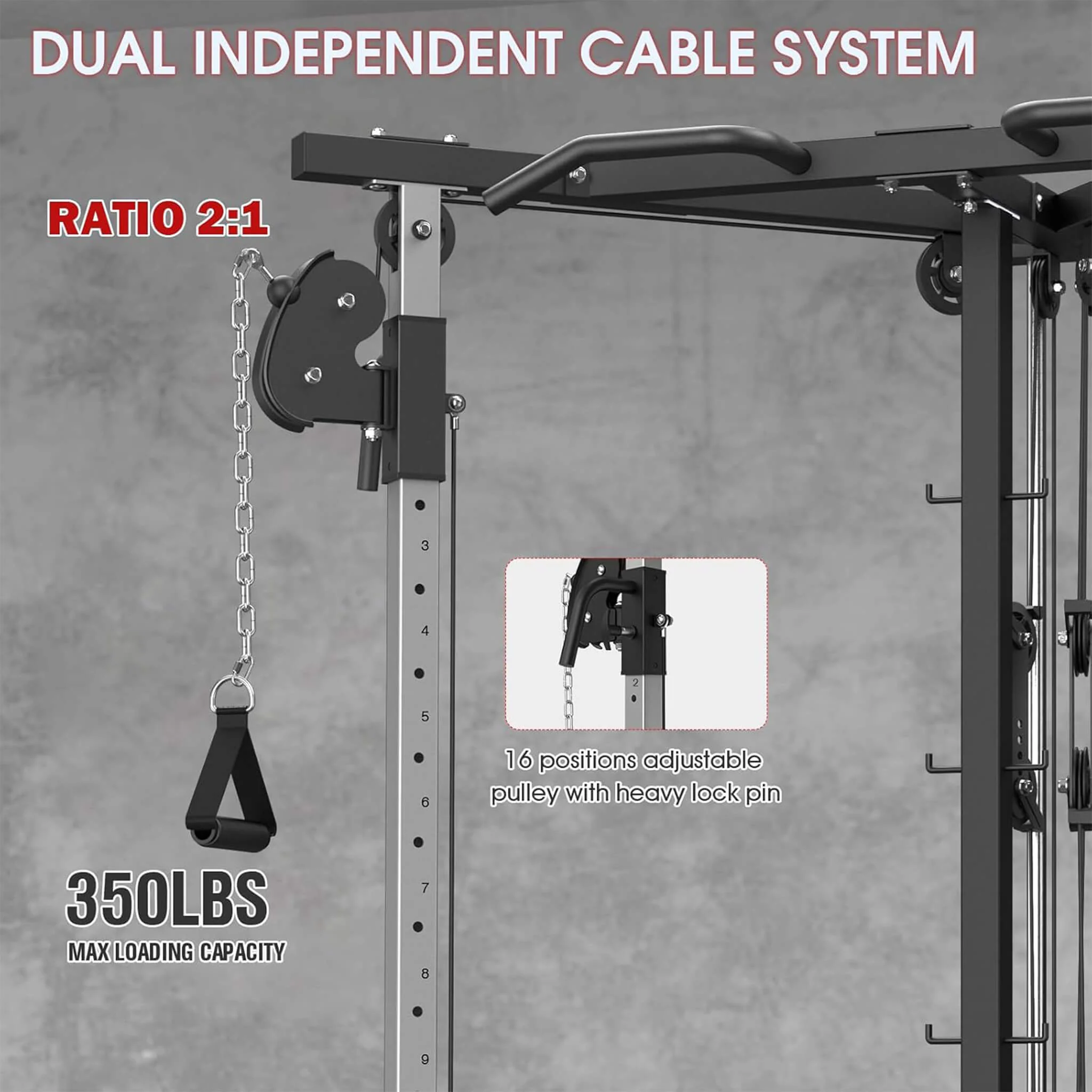 Rovix Dual Pulley Cable Crossover Machine With Pull Up And LAT Bar (SAK98124) - Image 7