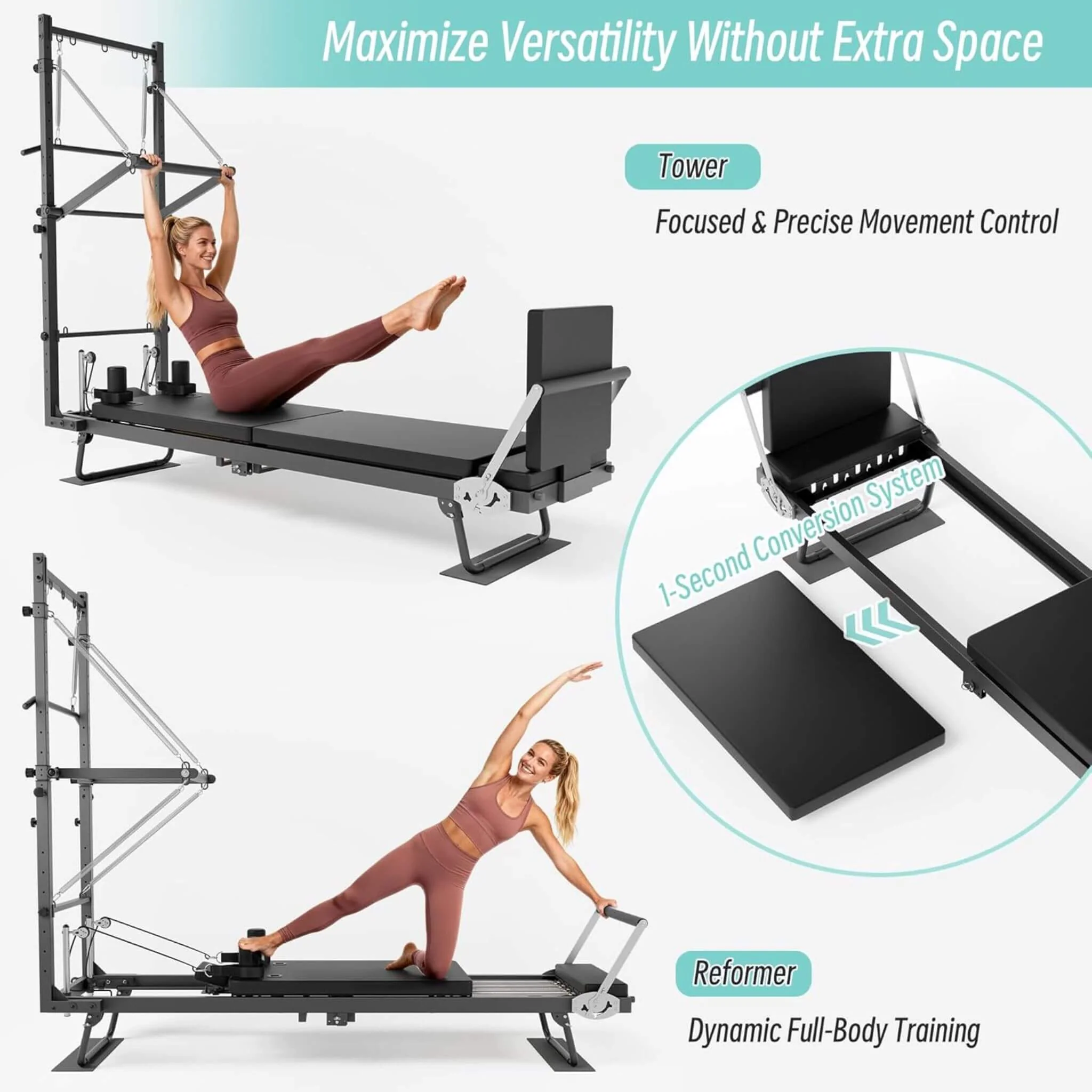 Core Pilates Foldable Dual Resistance Pilates Reformer Machine With Tower (SAK96041) - Image 7