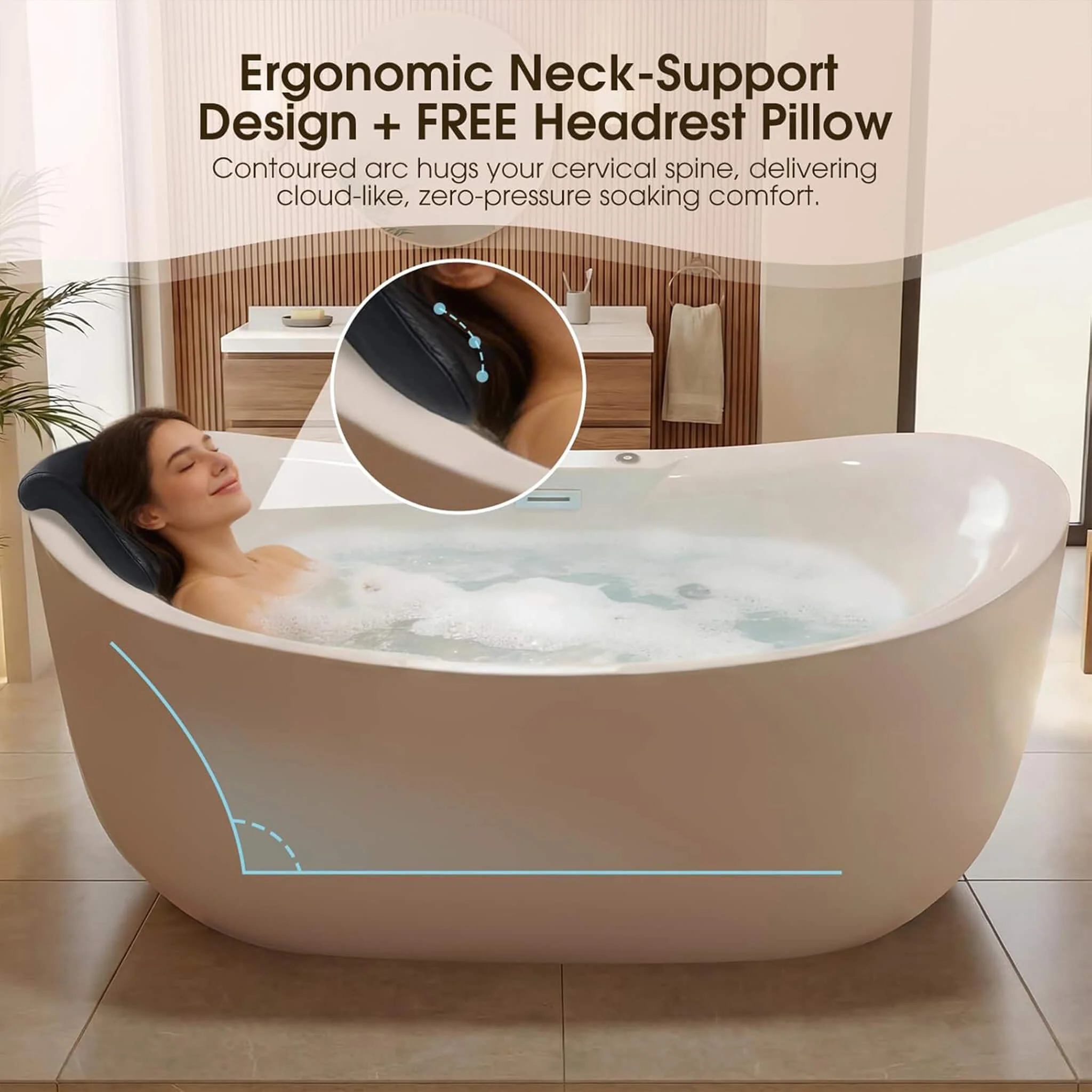 Nuvia Verano Freestanding Whirlpool Air Bubble LED Massage Bathtub (SAK47639) - Image 7