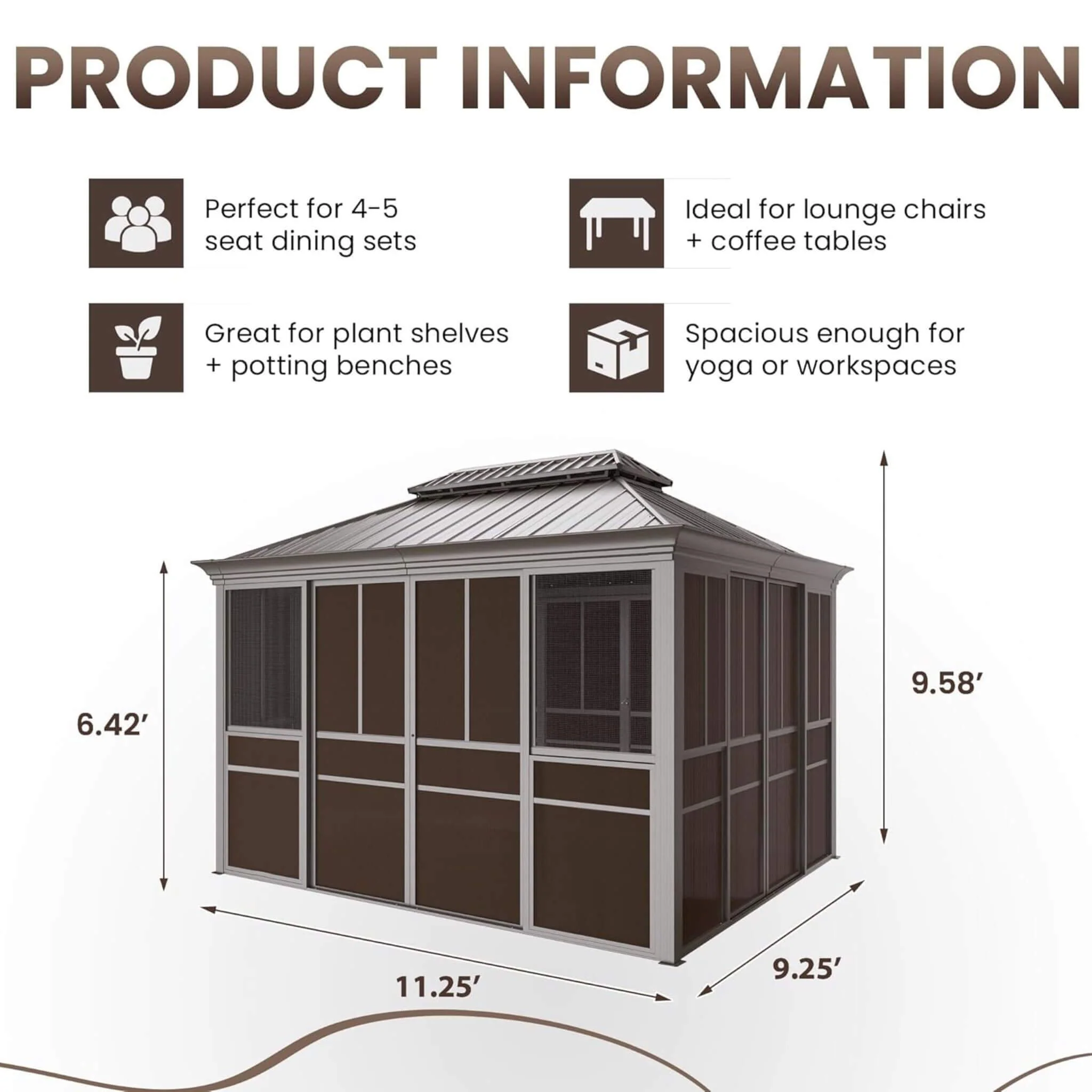 Alora Terrace Fully-Enclosed Outdoor Black Sunroom With Lockable Sliding Doors And Galvanized Double Steel Roof (SAK81634) - Image 11