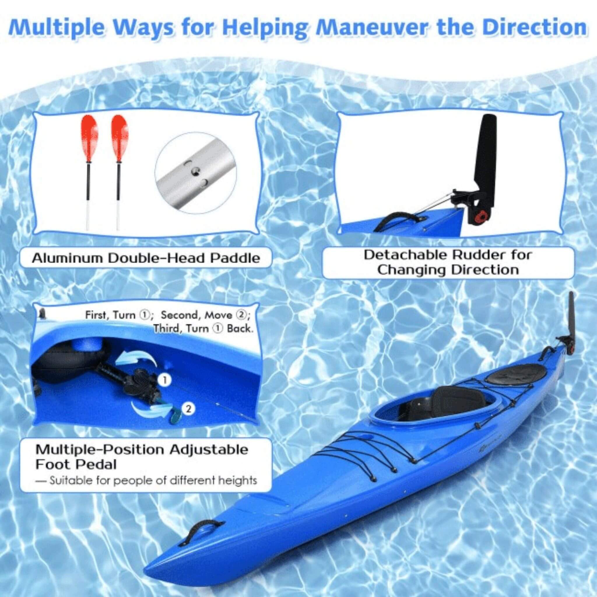 GoPlus 12FT Single-Person Sit-In Fishing Kayak Boat W/ Paddle & Rudder (SAK98162) - Image 7