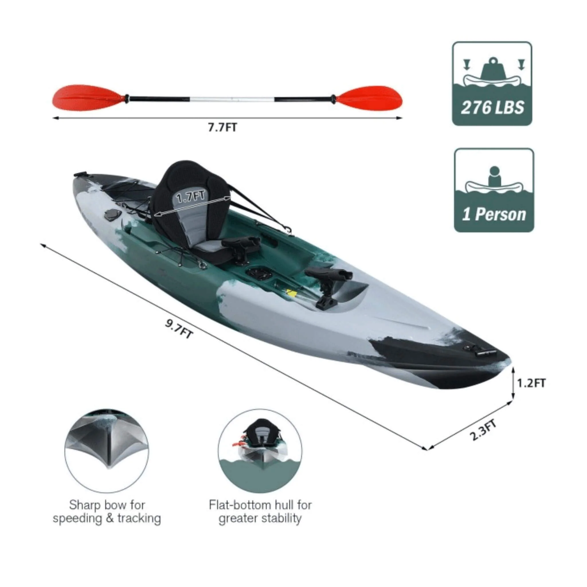 GoPlus 10FT Sit-On-Top Fishing Kayak Canoe With Fishing Rod Holders & Paddle (SAK91720) - Image 11
