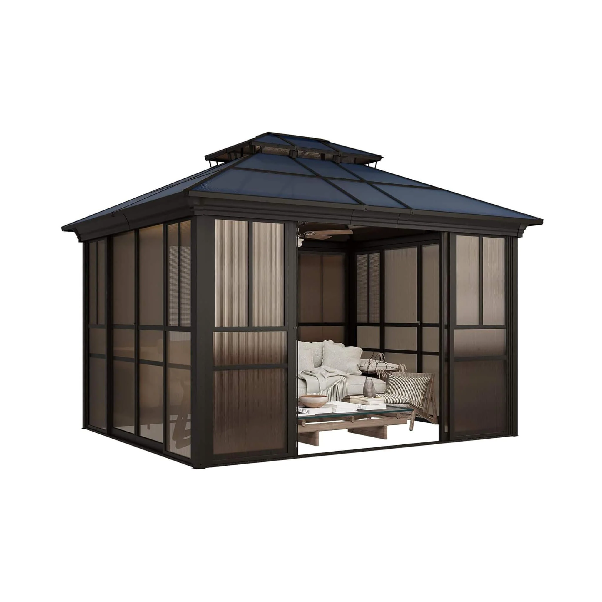 Alora Edge Heavy-Duty Aluminum Frame Outdoor Backyard Solarium With Polycarbornate Roof And Adjustable Panels (SAK68513) - Image 3