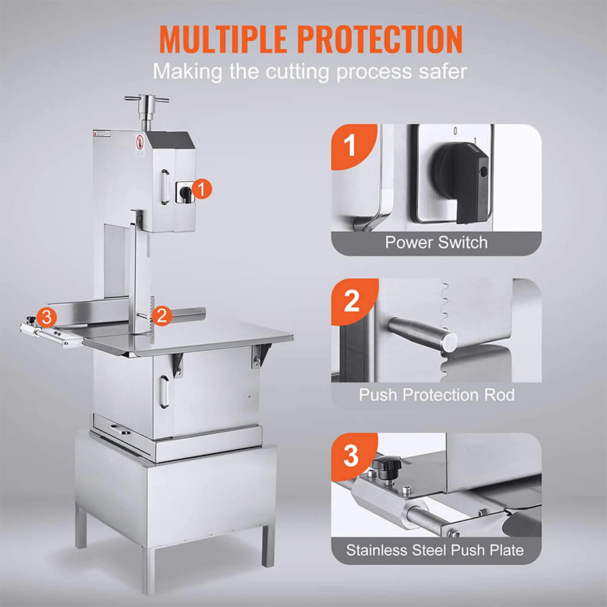 Heavy-Duty Commercial 2200W Electric Meat Bone Saw Cutting Band Machine With 6 Saw Blades (SAK91753) - Image 3
