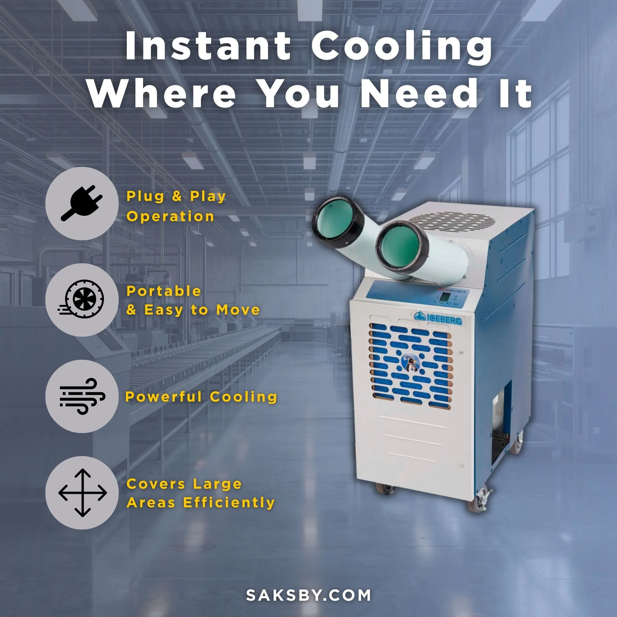 Heavy-Duty Portable 13.7K BTU Commercial 115V 1-Ton Air-Cooled Spot Cooler (SAK90671) - Image 3