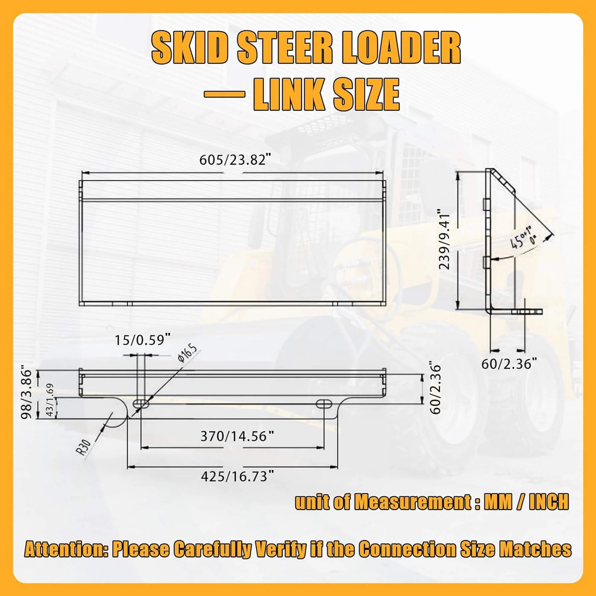 Heavy-Duty Skid Steer Fronthoe Attachment With 12-Inch Bucket (SAK95724) - Image 4