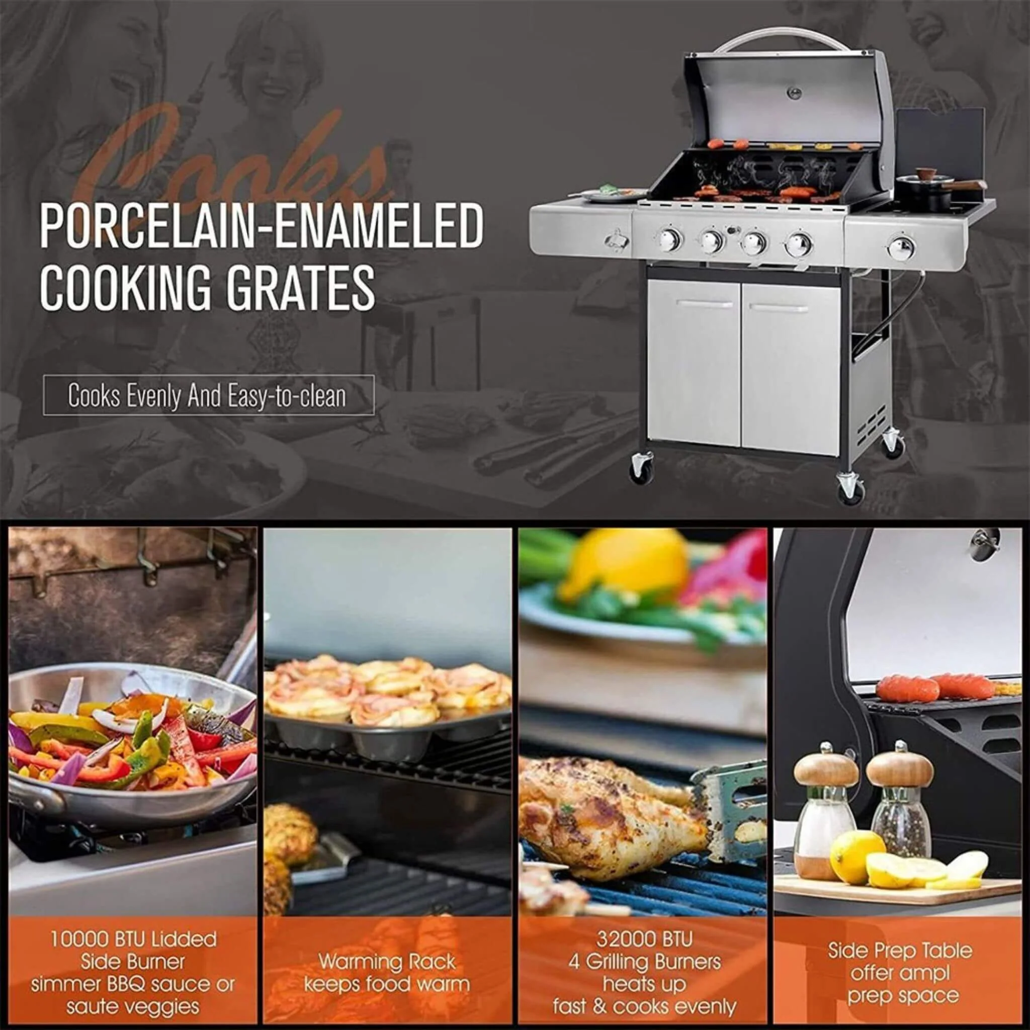 Large Outdoor 42K BTU BBQ Stainless Steel Propane Gas Grill With 4 Burners (SAK61283) - Image 4