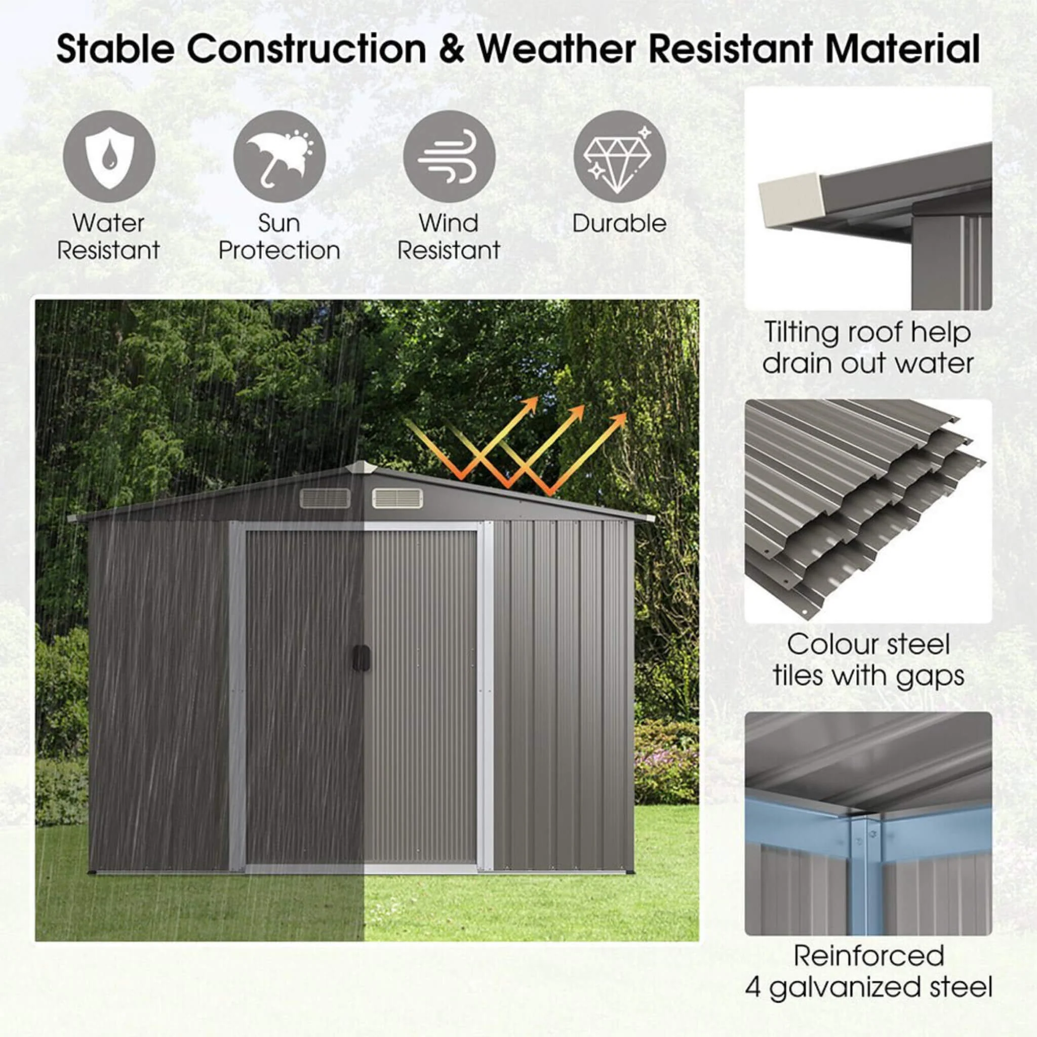 [08X06FT] Alora Premium Outdoor Steel Tool Storage Garden Backyard Shed (SAK74185) - Image 8