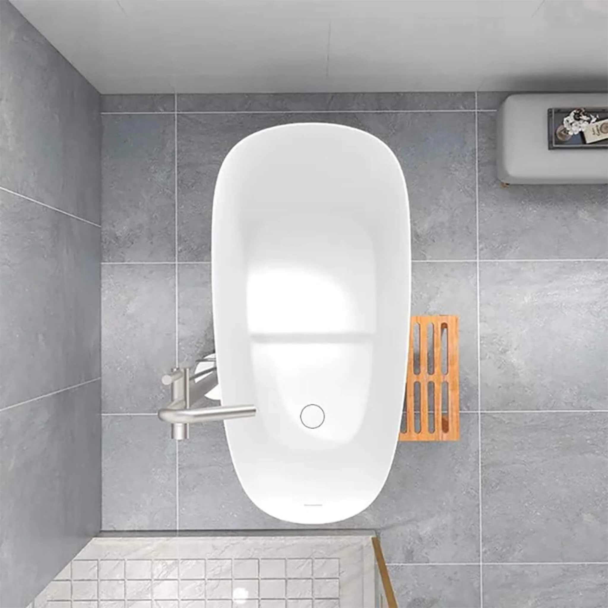 Nuvia Veloura Luxury 47-Inch White Freestanding Japanese-Styled Deep Stone Soaking Bathtub Resin (SAK84725) - Image 7