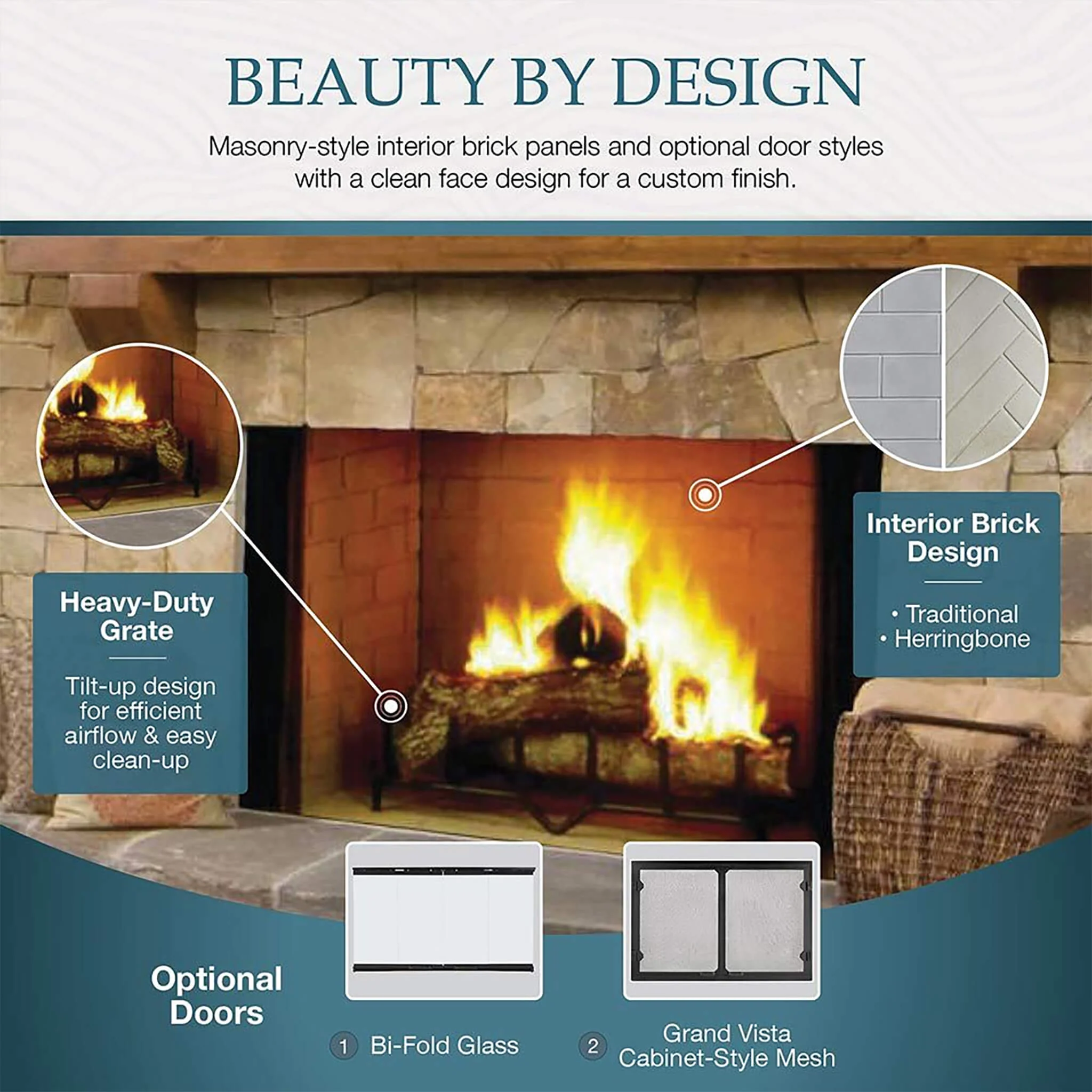 Majestic Biltmore 42-Inch Herringbone Pattern Open Wood Burning Fireplace [SB80HB] (SAK62149) - Image 9
