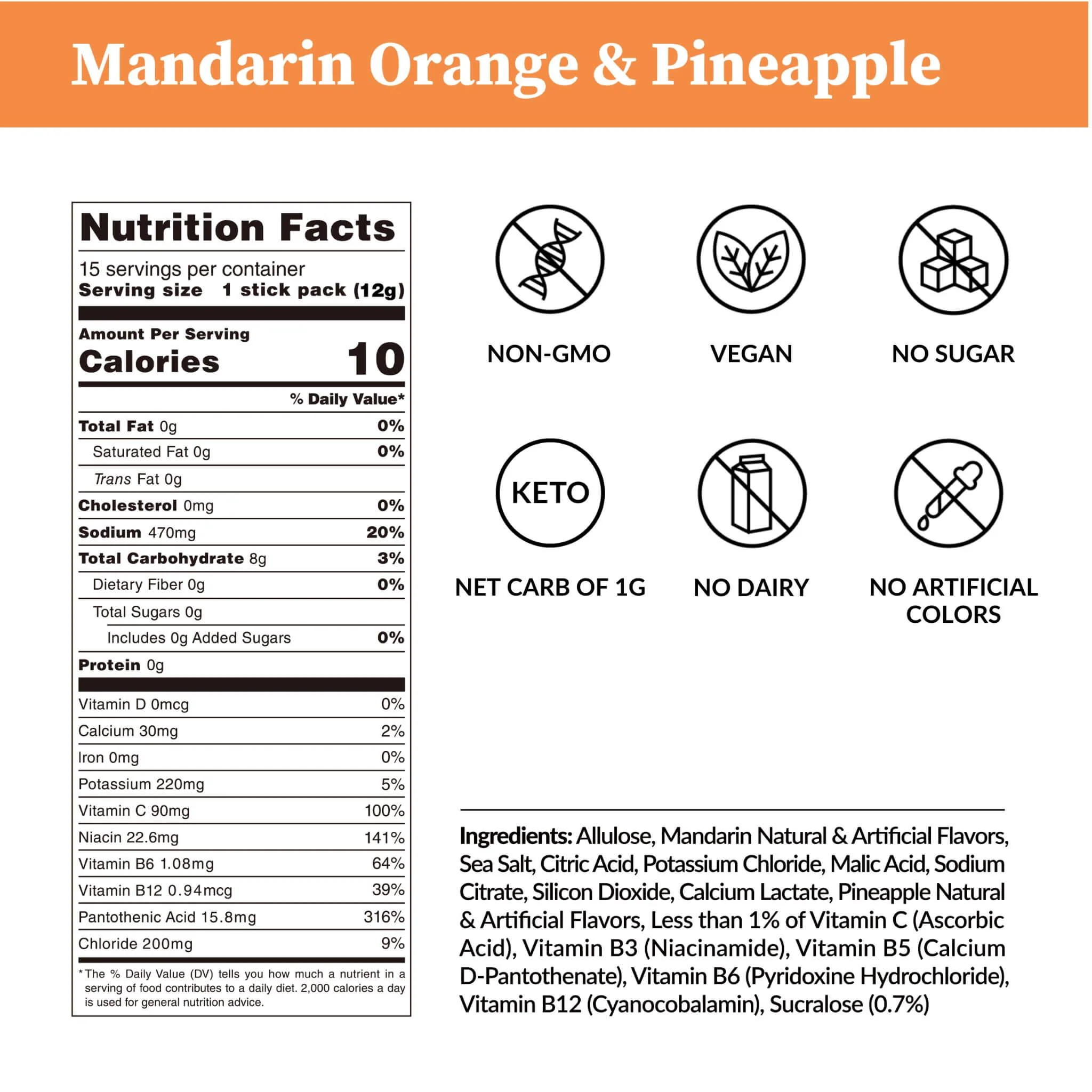 Mizu Lab Zero-Sugar Mandarin Orange & Pineapple Electrolyte Drink Mix (SAK71953) - Image 5