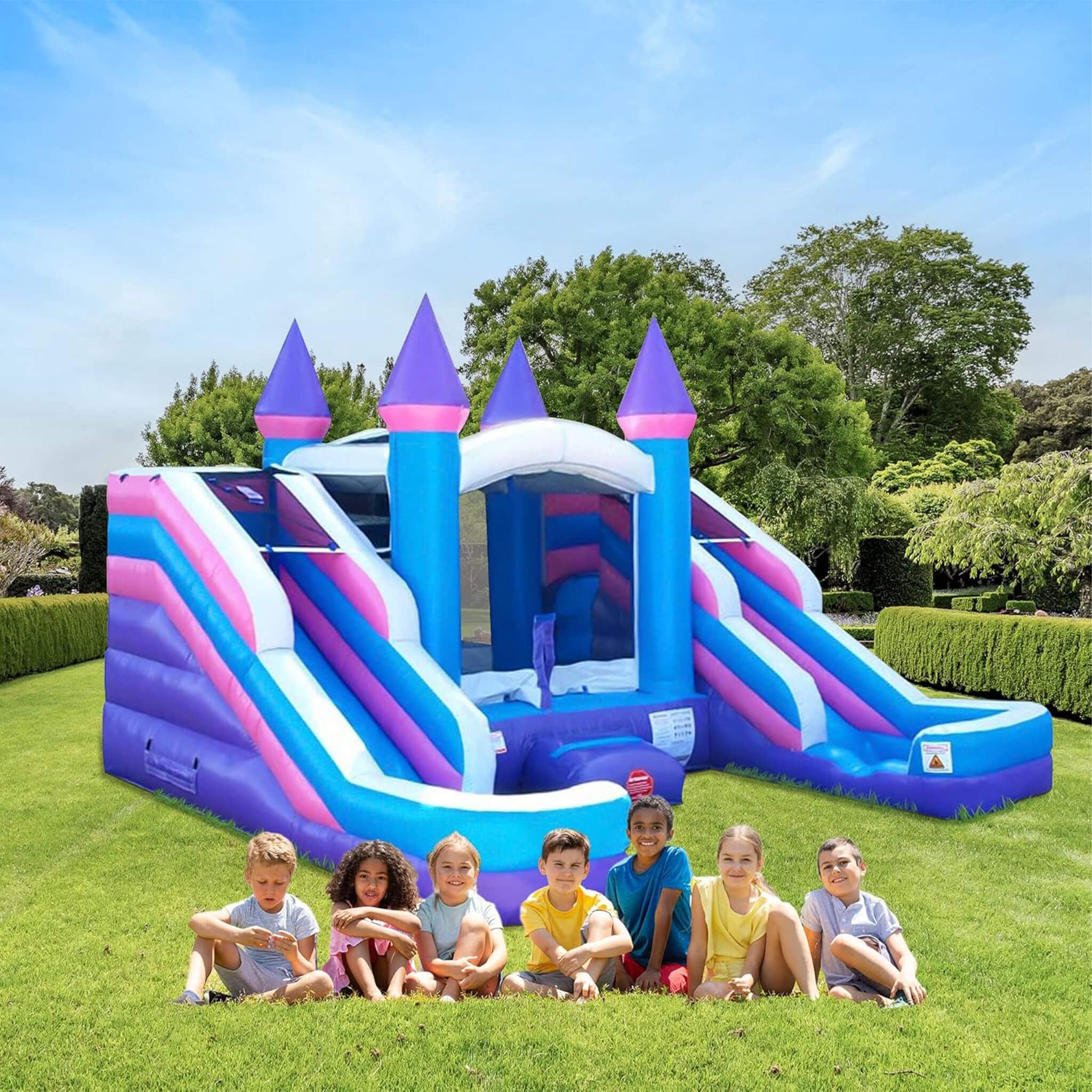 16FT Pink Castle Bounce House Combo With Double Water Slide (SAK84027) - Image 3