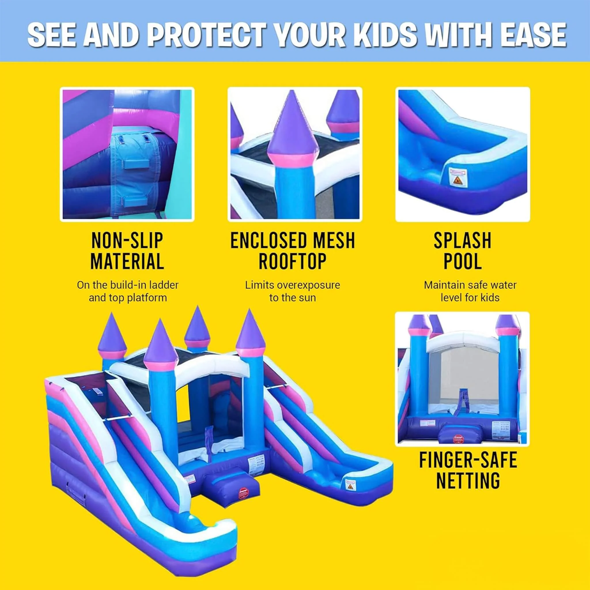 16FT Pink Castle Bounce House Combo With Double Water Slide (SAK84027) - Image 7