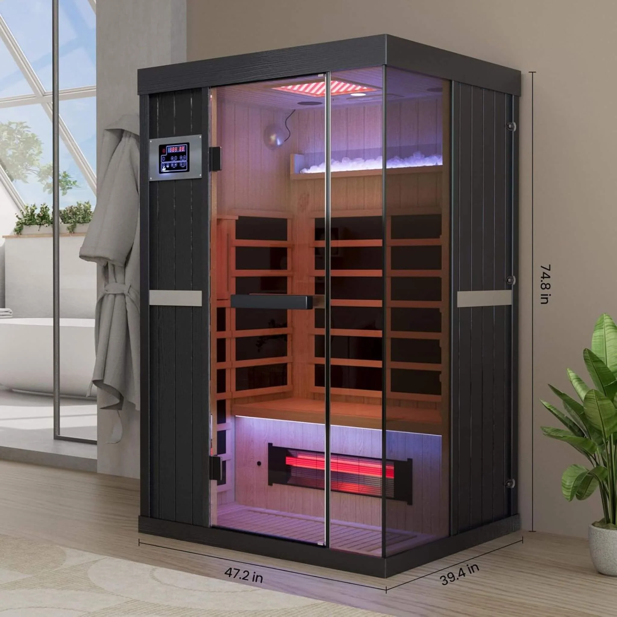 Thermora Pandora Premium 2-Person Indoor Infrared Sauna With Red Light Therapy And Himalayan Salt Rocks (SAK67305) - Image 10