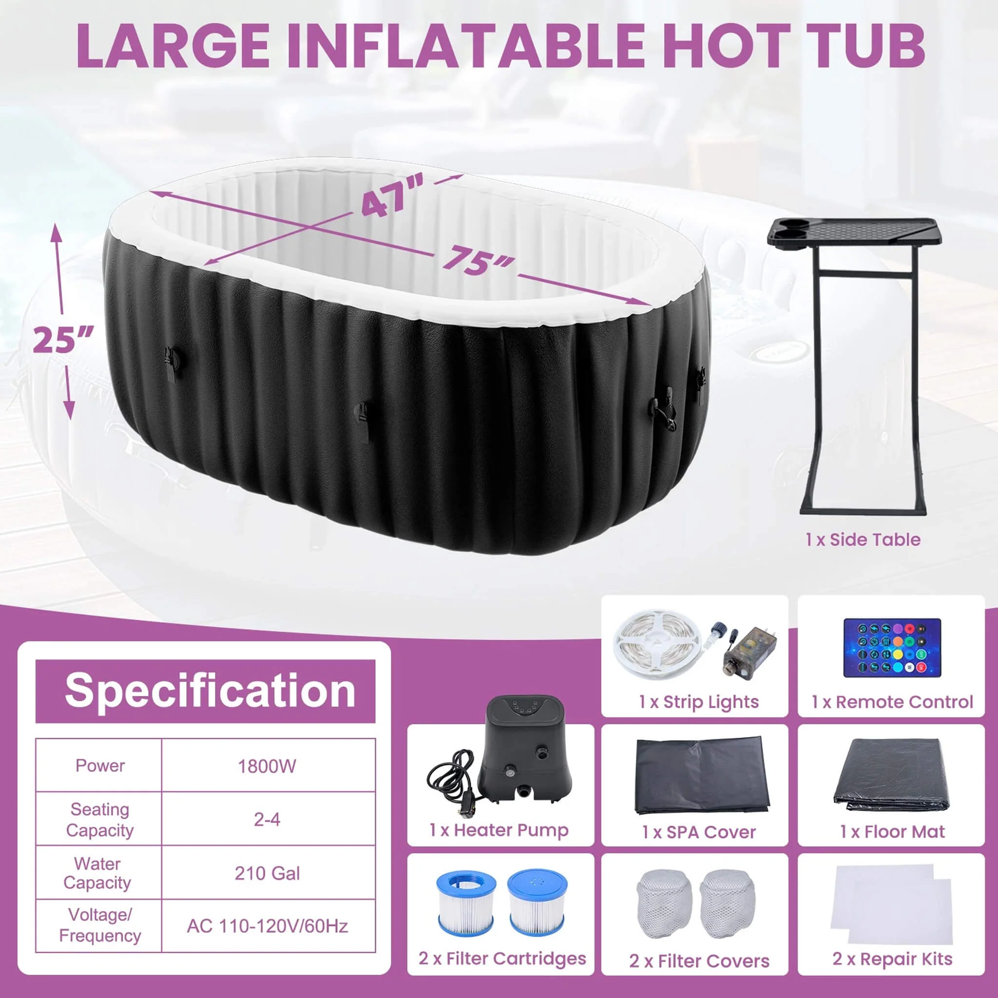 Premium 2-Person Inflatable Hot Tub Kit With 8-Color LED Lights (SAK98431) - Image 7