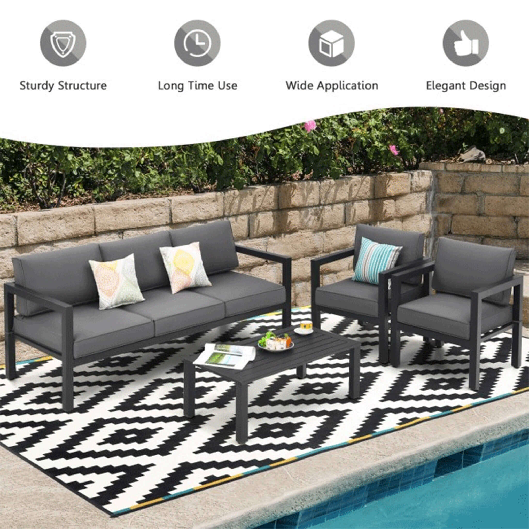 Alora 4-Piece Premium Outdoor Aluminum Furniture Set For Backyard & Poolside (SAK73532) - Image 12