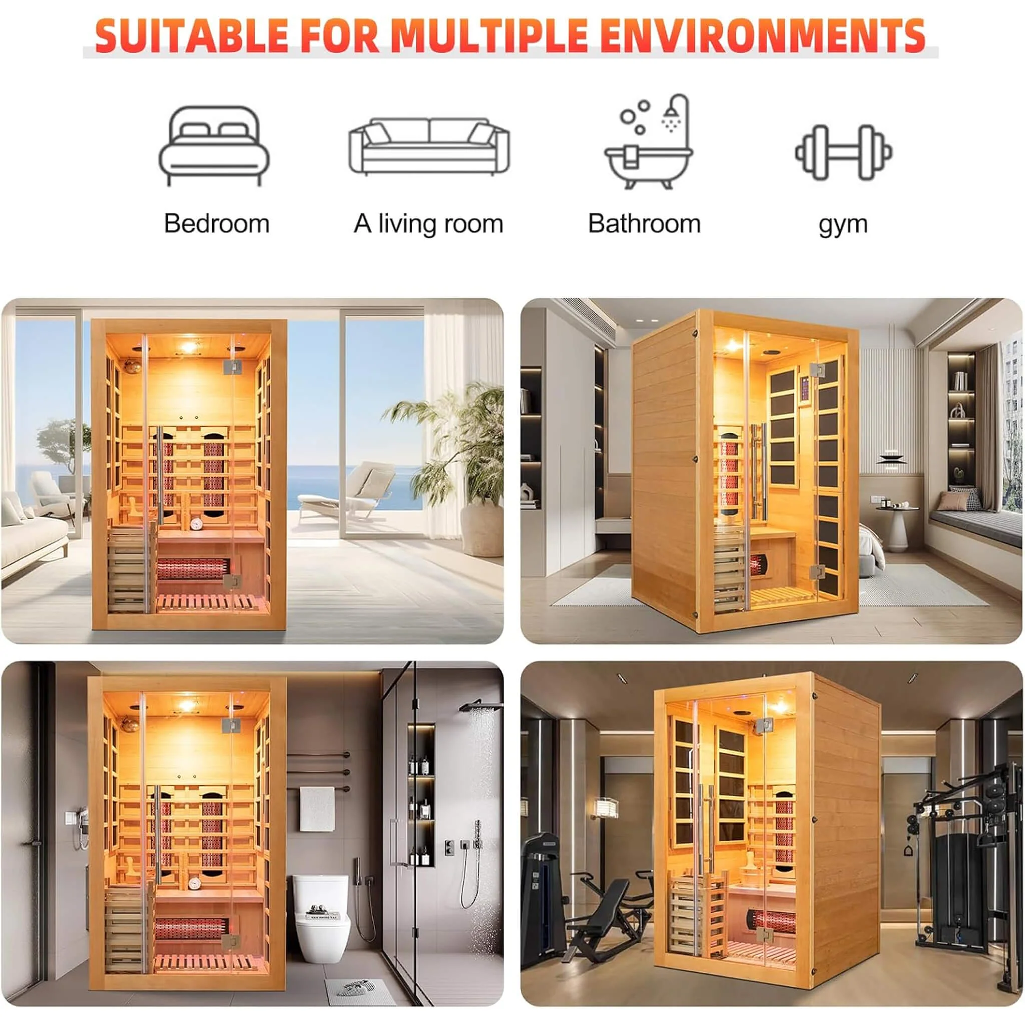 Rövia Aurora 3-Person Indoor Hybrid Sauna Room With Infrared And 4.5KW Steam Heater [Made-To-Order] (SAK41592) - Image 4