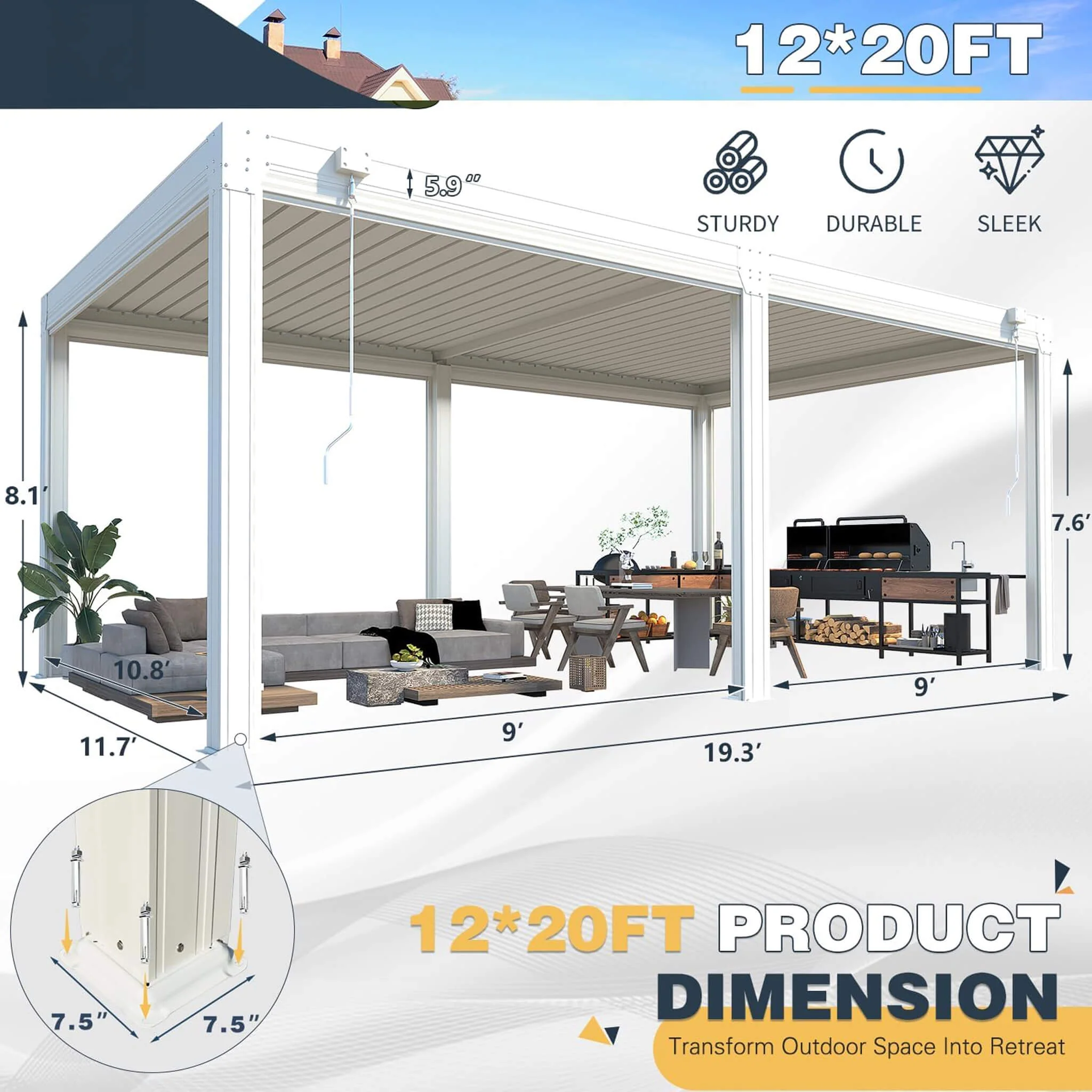 Alora White Louvered Aluminum Pergola With Adjustable Roof And Pull-Down Screens (SAK46817) - Image 11