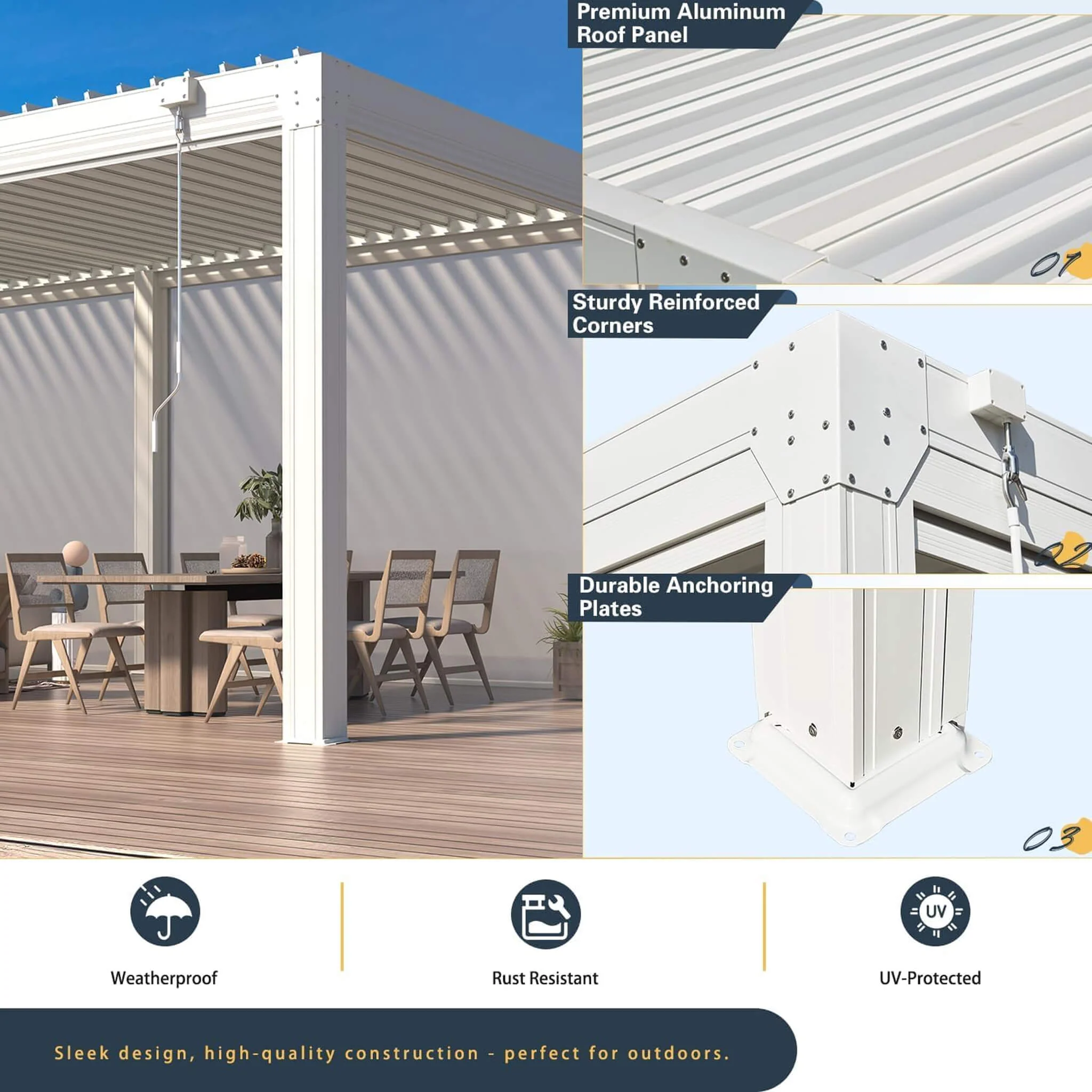 Alora White Louvered Aluminum Pergola With Adjustable Roof And Pull-Down Screens (SAK46817) - Image 8