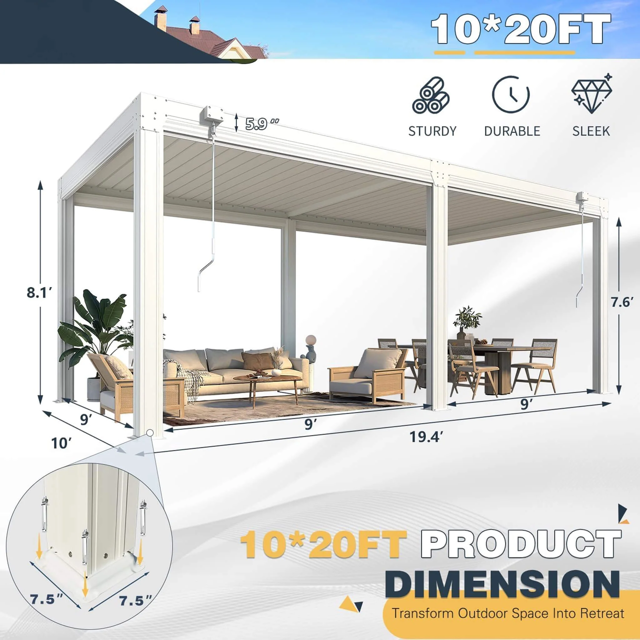 Alora White Louvered Aluminum Pergola With Adjustable Roof And Pull-Down Screens (SAK46817) - Image 9