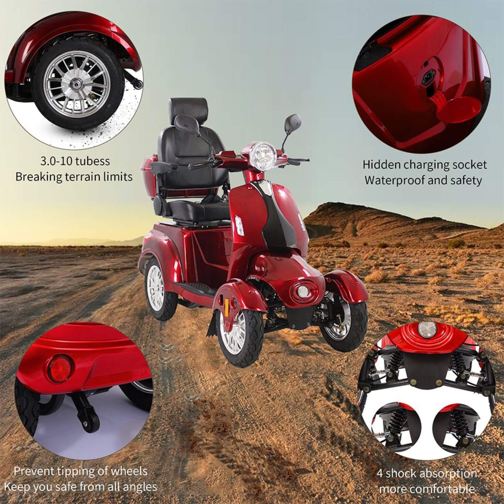 Zvg 600W 60V/20AH Four-Wheel Electric Elderly Handicap Adult Mobility Travel Scooter W/ Cover (SAK95716) - Image 9